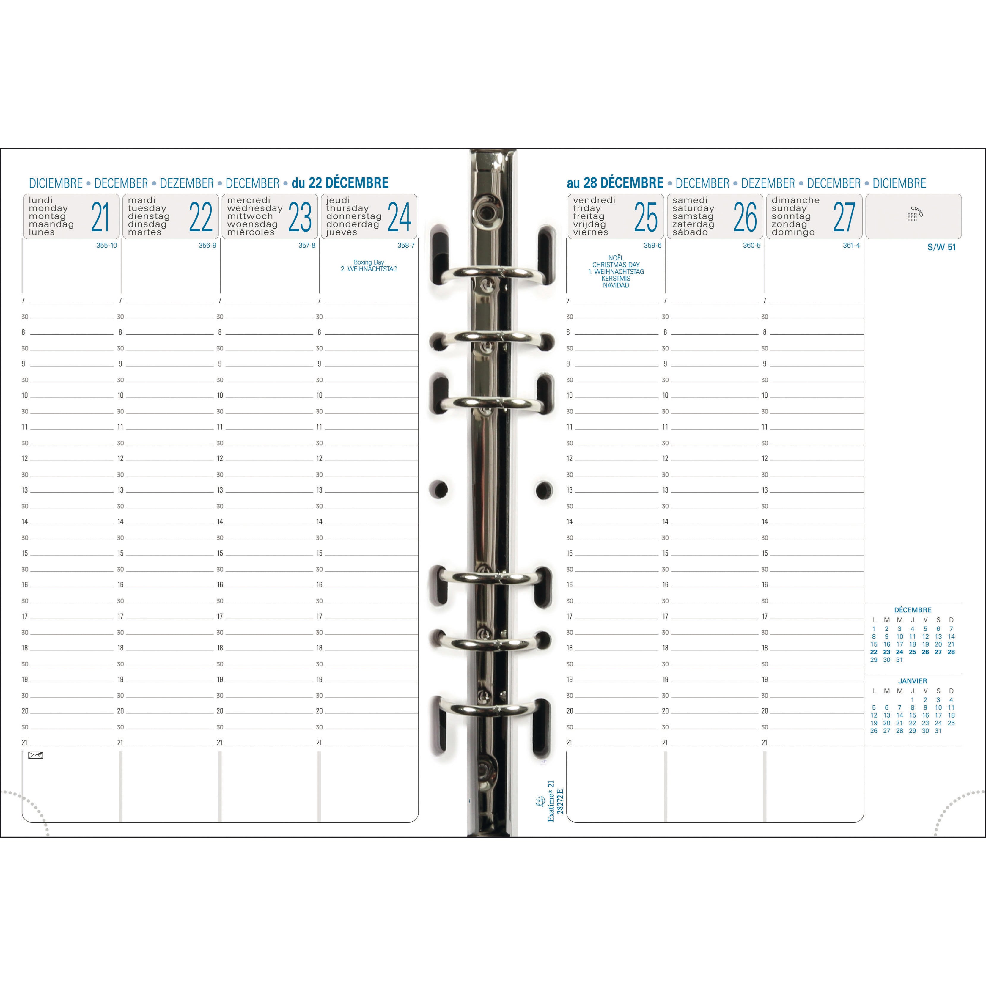 Exacompta Exatime 21 – Kalendereinlage 2027, 1 Woche/2 Seiten, 14,3 × 21,2 cm, für Exatime 21