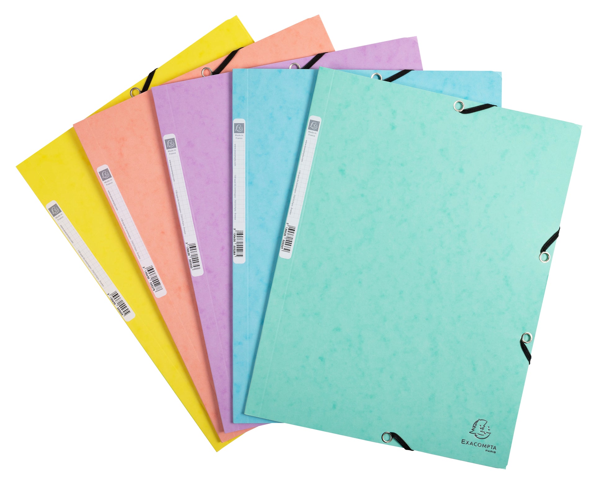 Exacompta Gummibandmappe Aquarel A4 – 3 Klappen, Karton, mehrfarbig, bis 250 Blatt, 5 Stk.