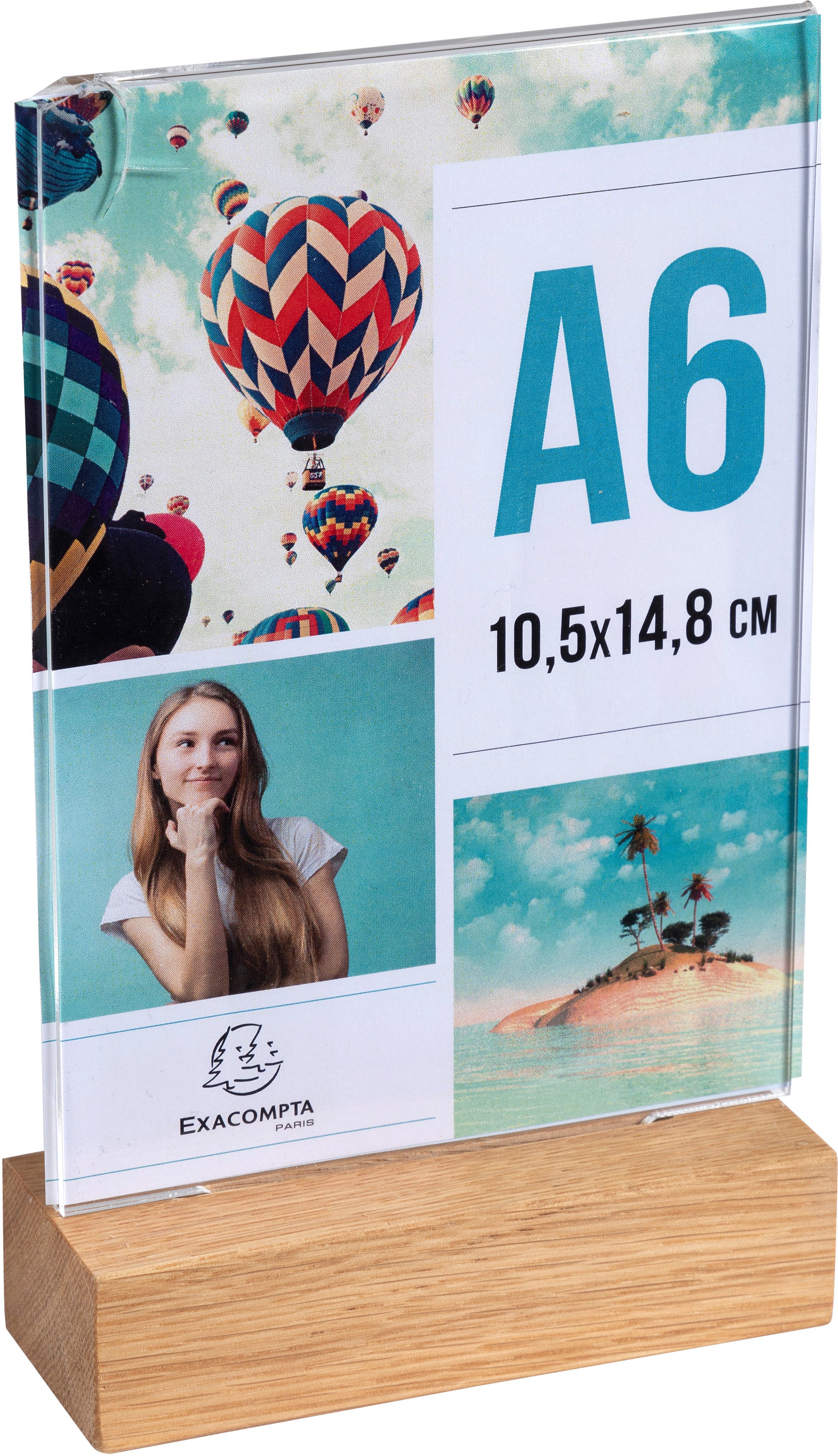 Exacompta Tischaufsteller – für A6 – 1 Fach – Hochformat – transparent – Acryl/Eiche