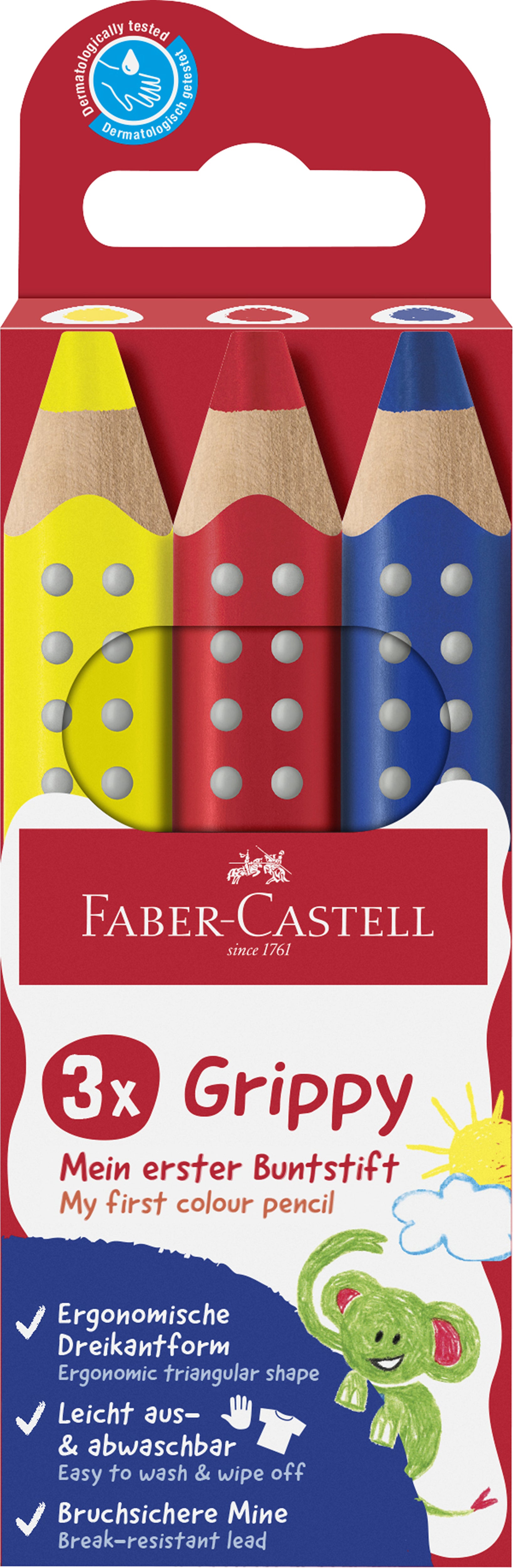 Faber-Castell Grippy Multitalentstifte 3 in 1 – 3 Farben, Jumbo, Dreikant