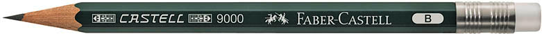 Faber-Castell CASTELL 9000 Bleistift B, rund, mit Radiergummi
