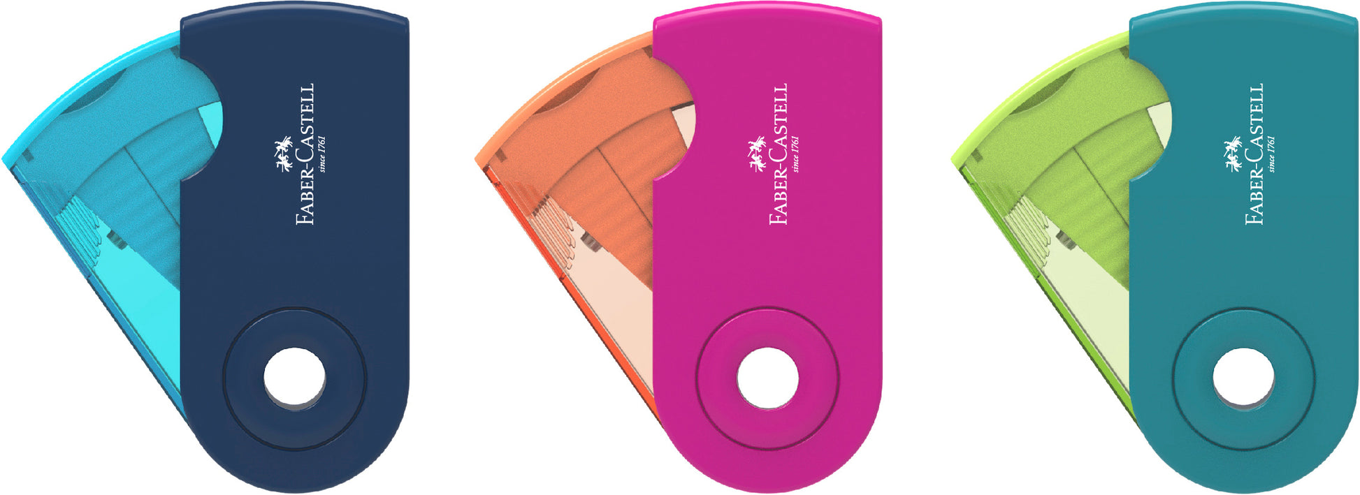 Faber-Castell Sleeve Trend 182704 Doppel-Spitzdose – farbig sortiert – Kindersicherung