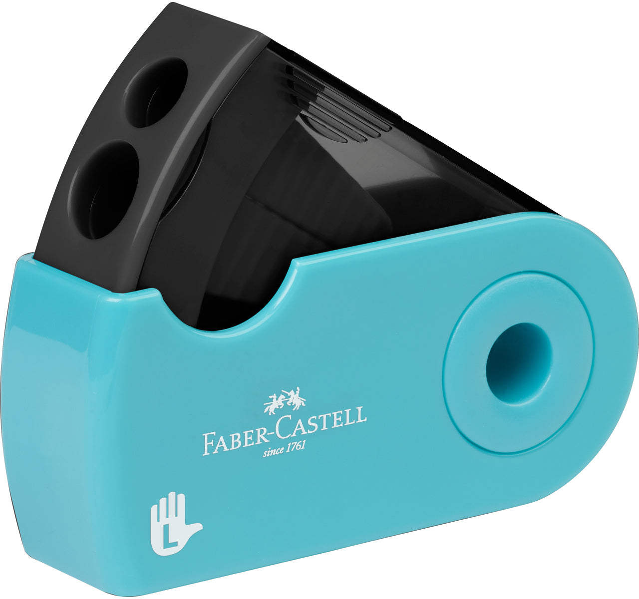 Faber-Castell Sleeve 182770 Doppelspitzdose – für Blei- und Buntstifte, Standard & Jumbo – türkis – für Linkshänder