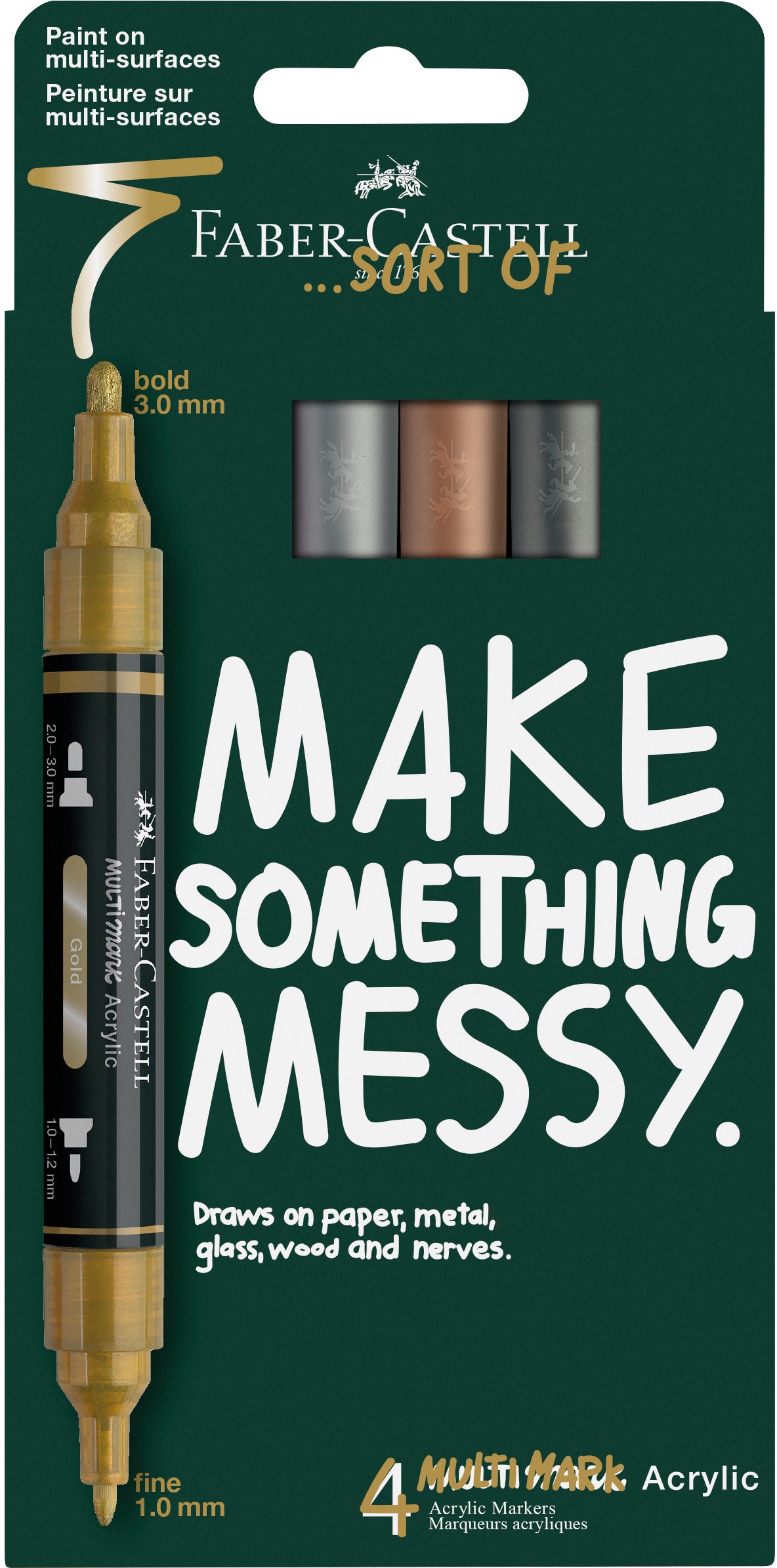 Faber-Castell Acrylmarker Metallic – Doppeltspitze, Rundspitzen 1–3 mm – Mehrfarbig, 4er-Set