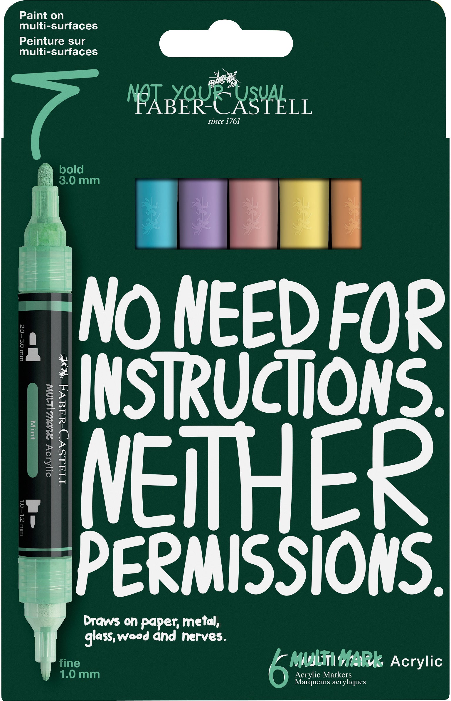 Faber-Castell 186005 Acrylmarker – Doppeltspitze 1–3 mm – Pastell – 6er-Set