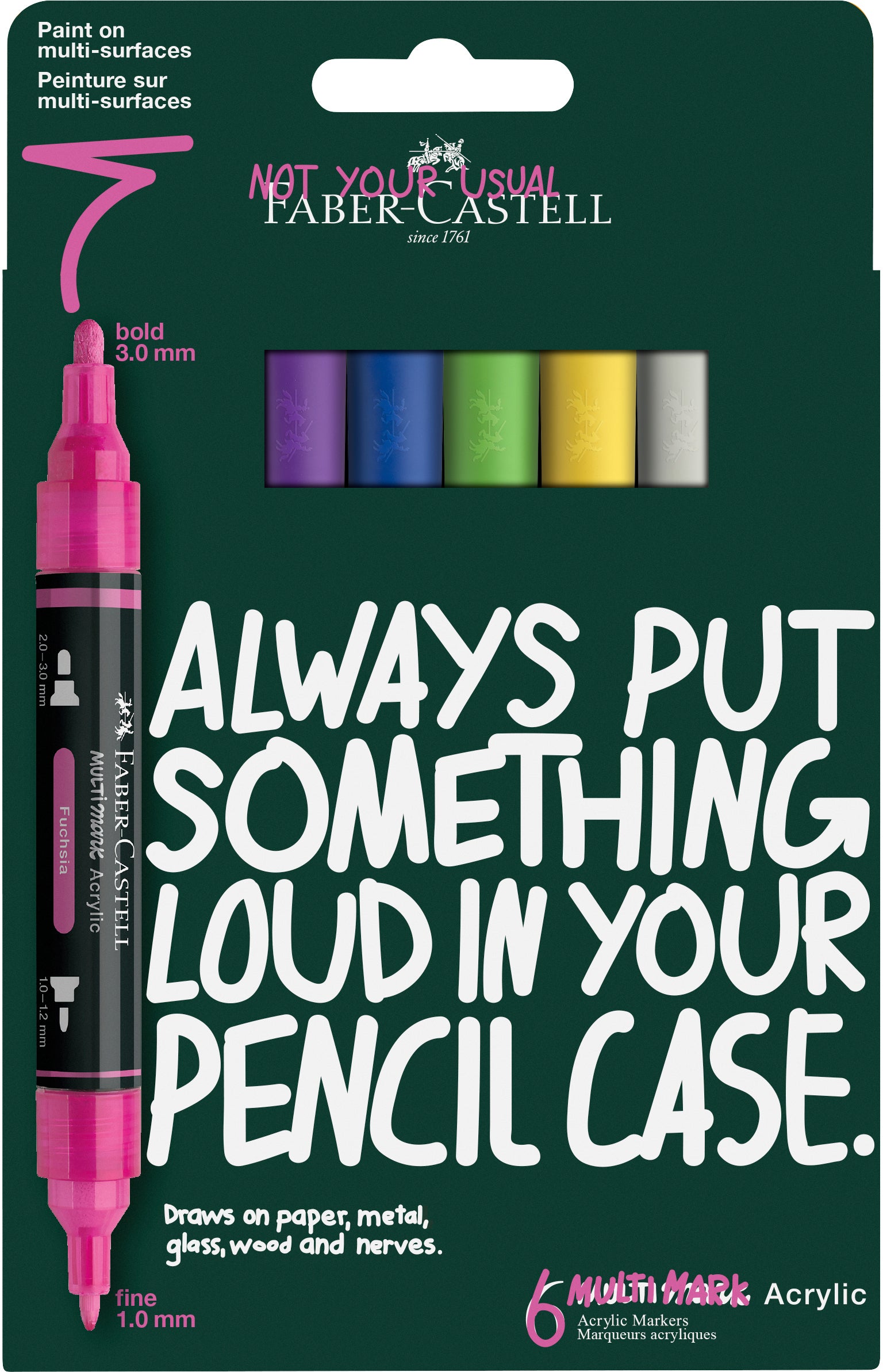 Faber-Castell 186009 Acrylmarker – Doppeltspitze 1/3 mm – 6er-Set (Vibrant)