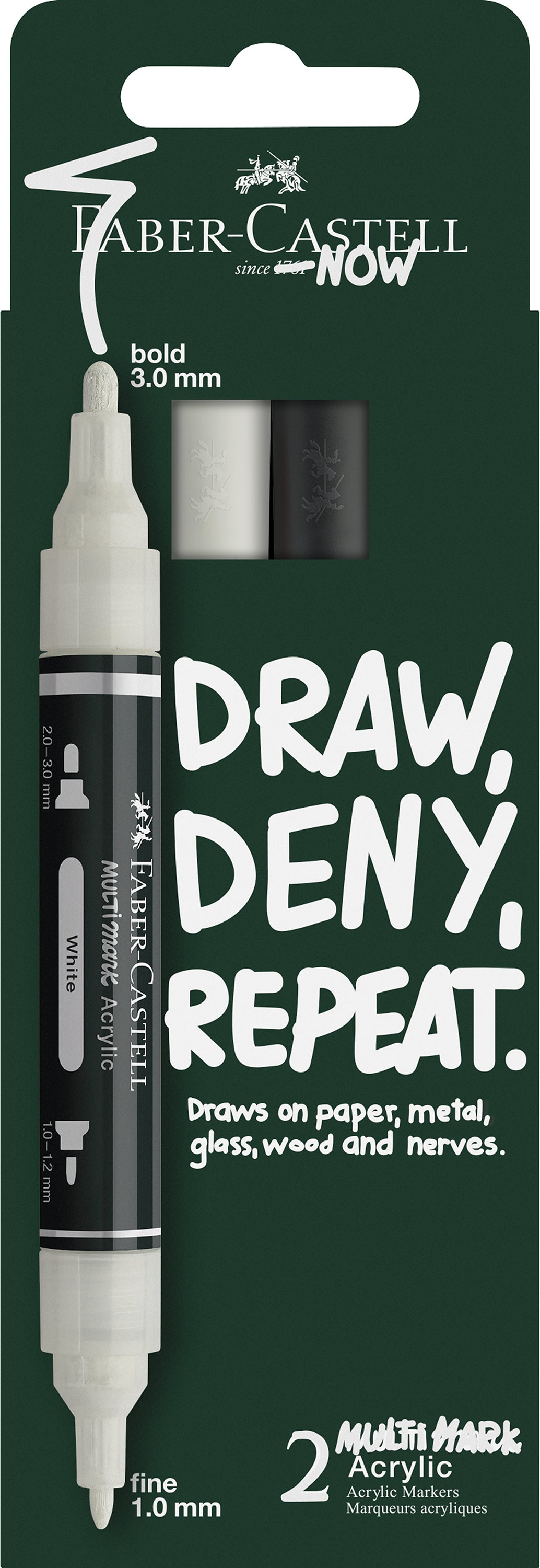 Faber-Castell 186011 Acrylmarker – Doppeltspitze 1/3 mm – Schwarz/Weiss – 2er-Set