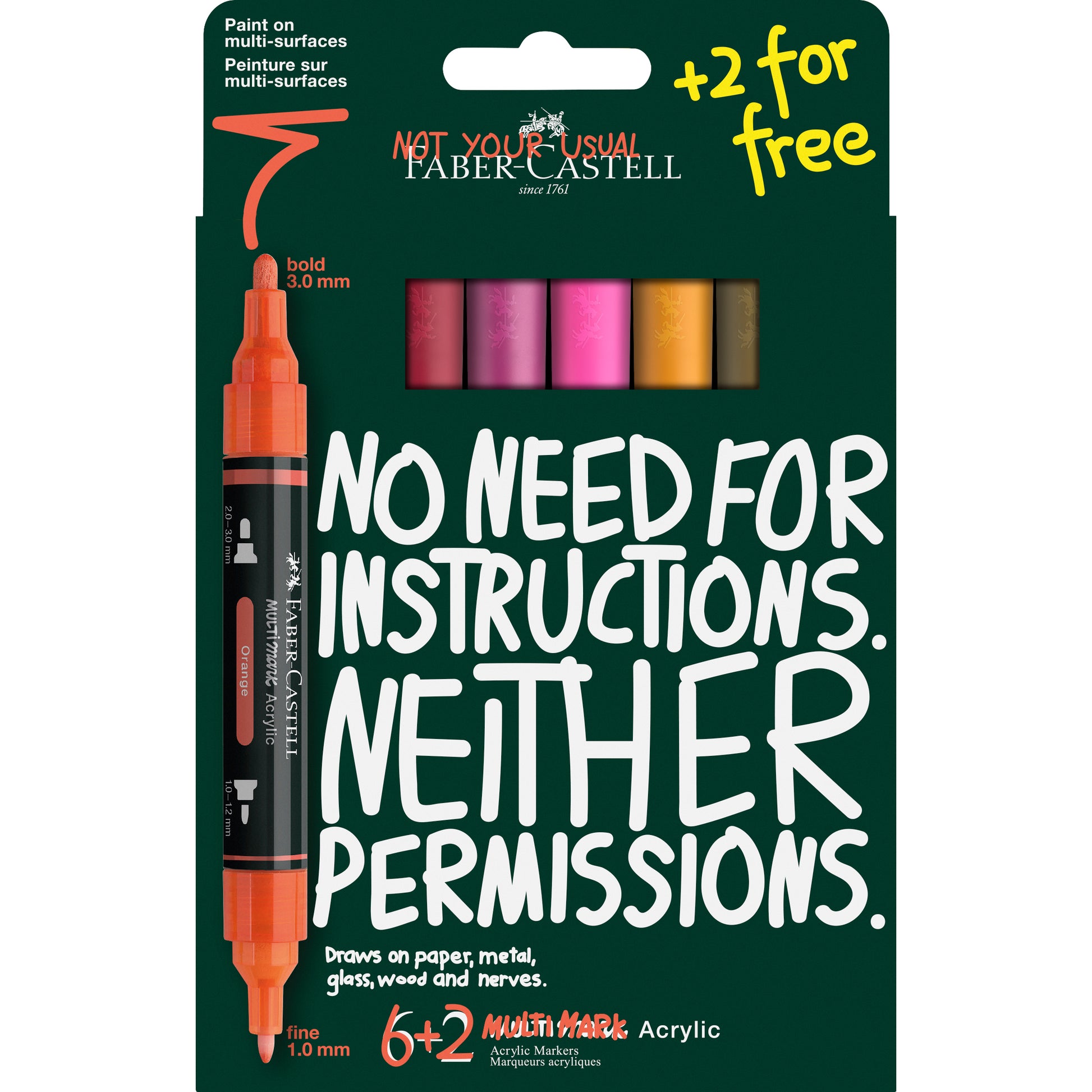 Faber-Castell Multimark Acrylmarker – Doppeltspitze 1/3 mm – 8er-Set (Flame)