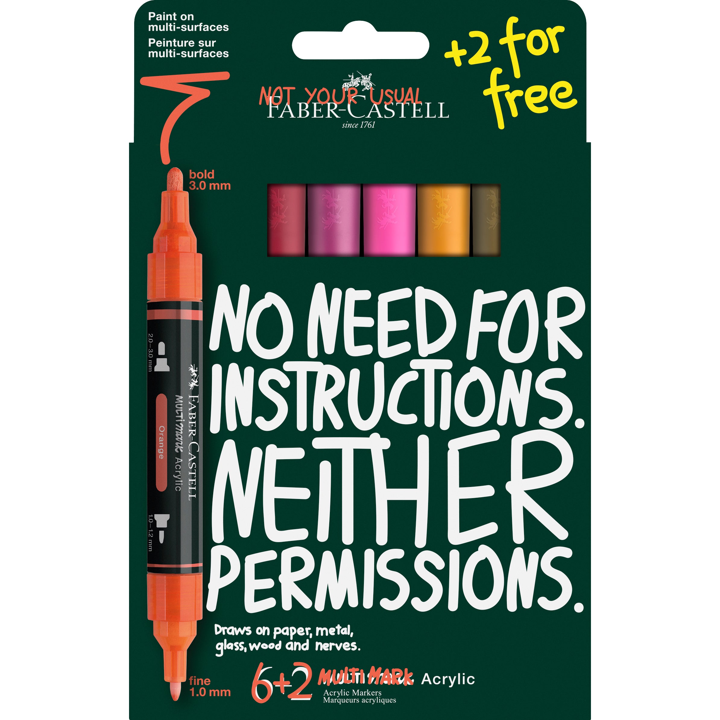 Faber-Castell Multimark Acrylmarker – Doppeltspitze 1/3 mm – 8er-Set (Flame)