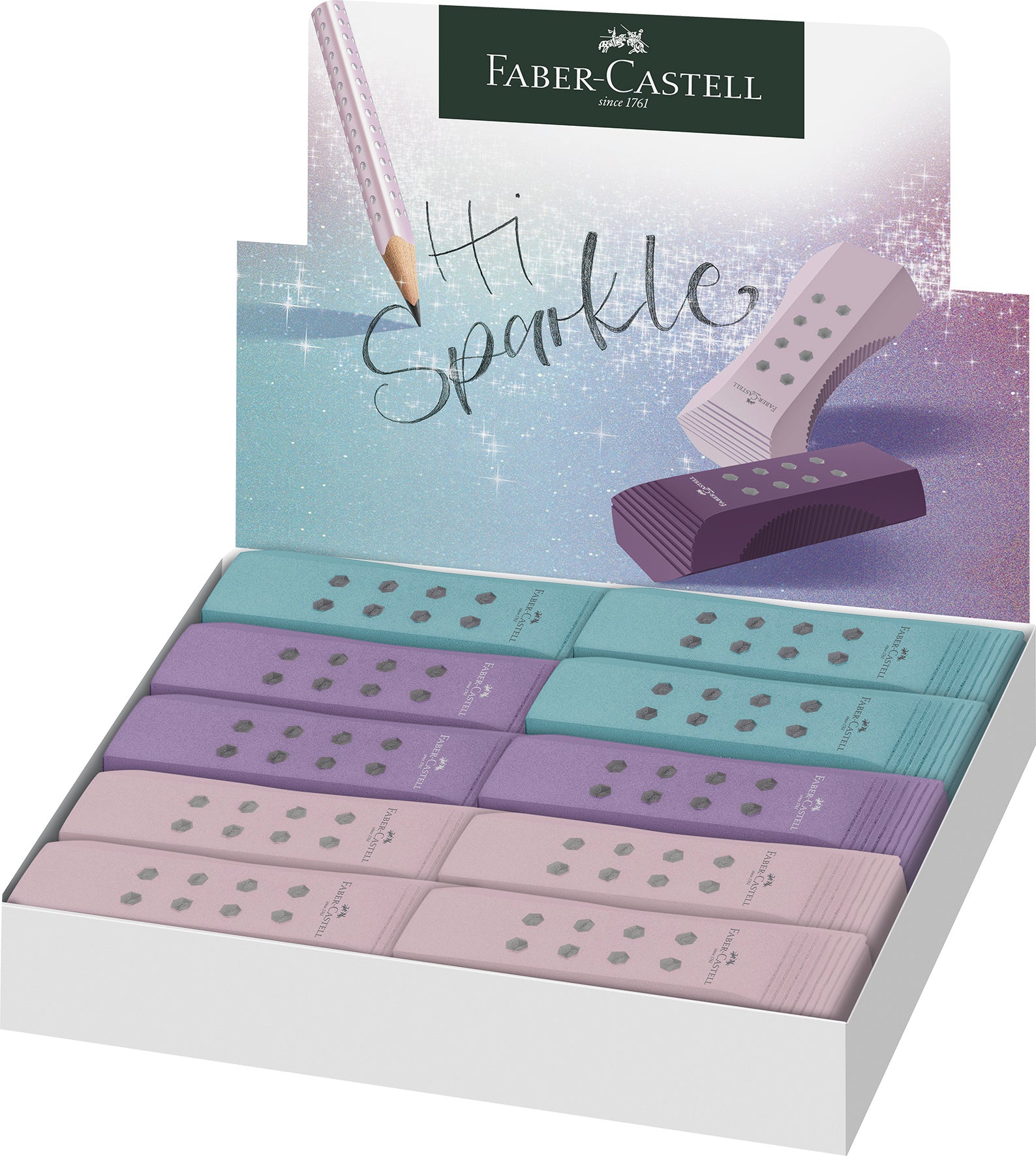 Faber-Castell Radiergummi RollOn 187310 Sparkle – PVC-frei, schmierfrei, farbig sortiert, 3 Stk.