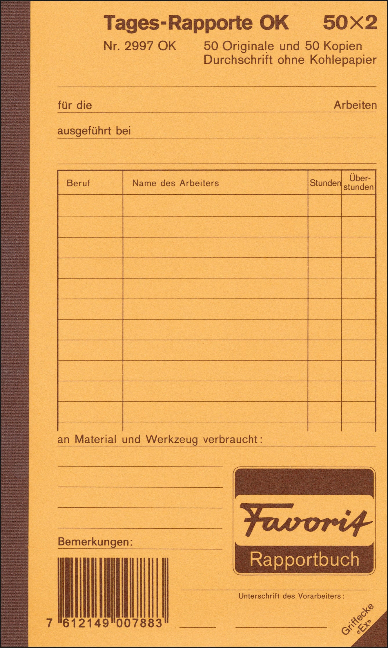 Favorit Tages-Rapport – 190 × 119 mm – selbstdurchschreibend – 50 Sätze, 2-fach