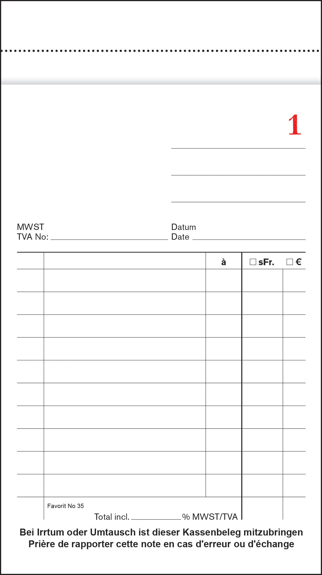 Favorit Kassablock – 100 × 175 mm – selbstdurchschreibend, 50 Sätze, 2-fach