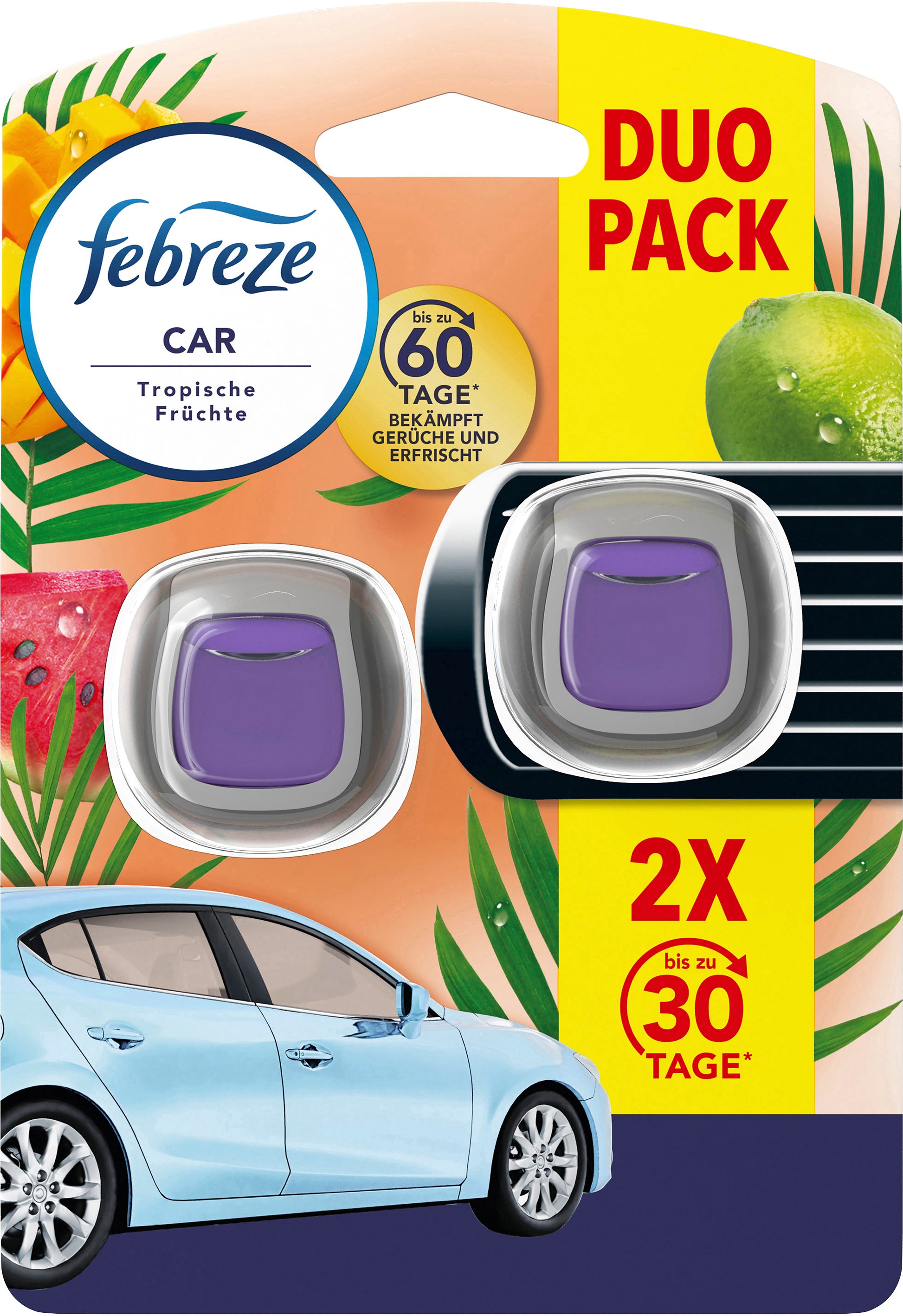Febreze Tropische Früchte Duo – Auto-Lufterfrischer Clip, 30 Tage