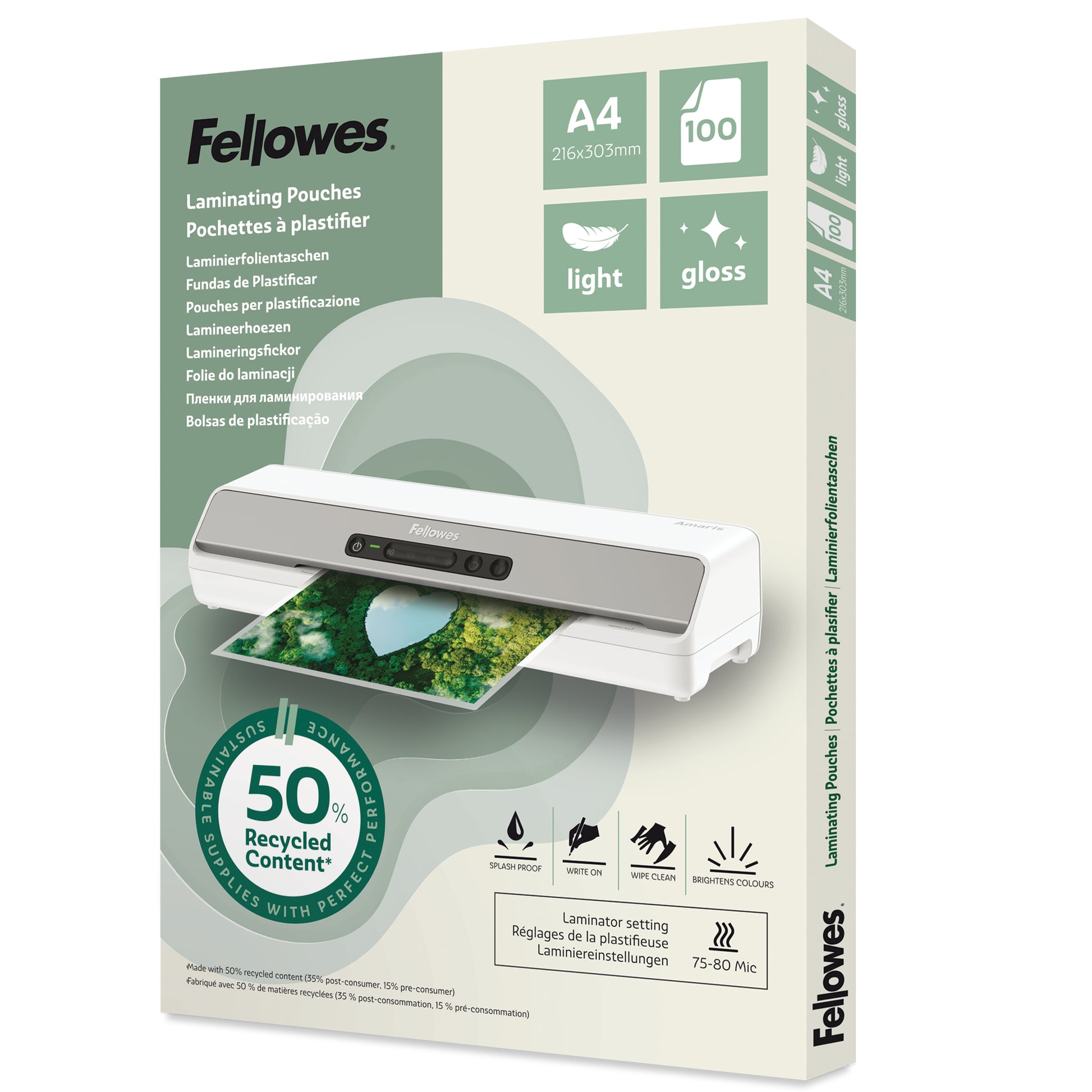 Fellowes Laminierfolien A4 – 80 µm, glänzend, 100 Stück