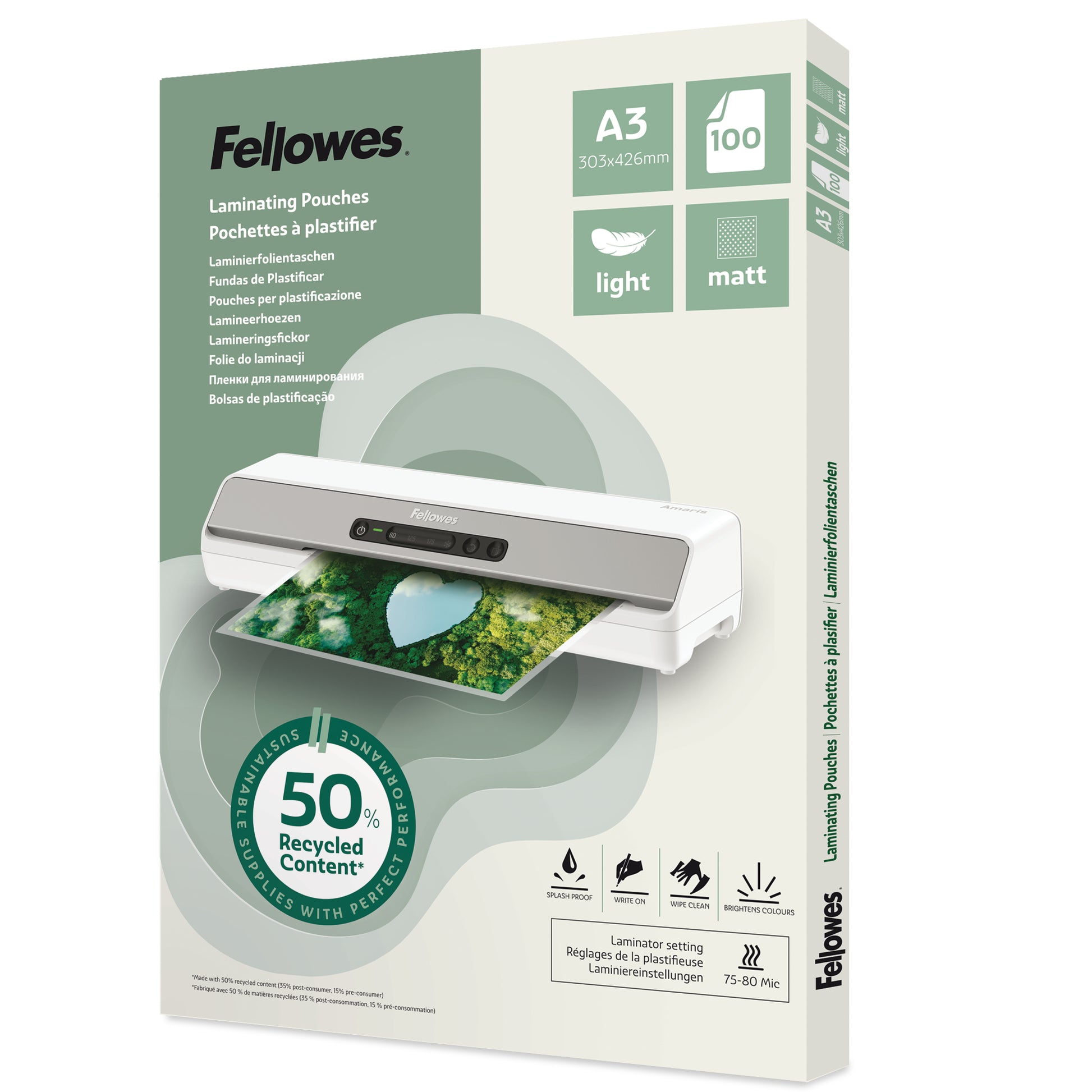 Fellowes Laminierfolien A3 – 80 µm, matt, 100 Stück