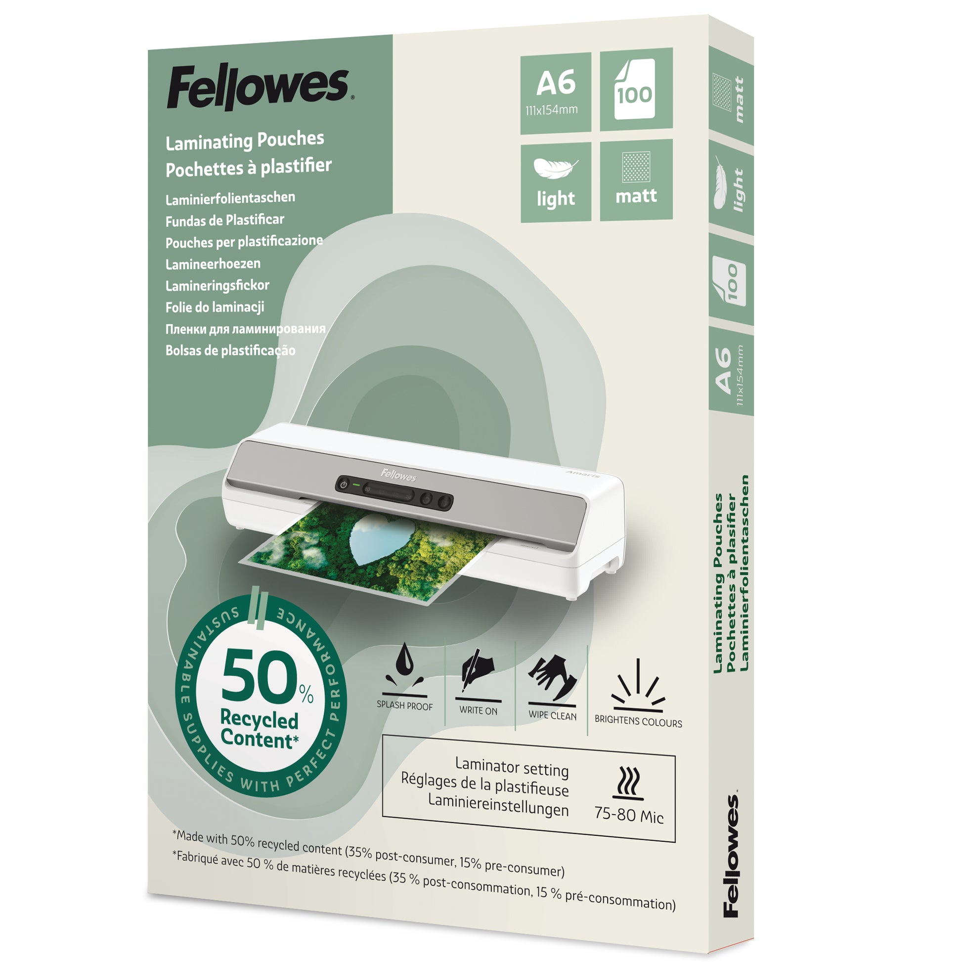 Fellowes Laminierfolien A6 – 80 µm, matt, 100 Stück