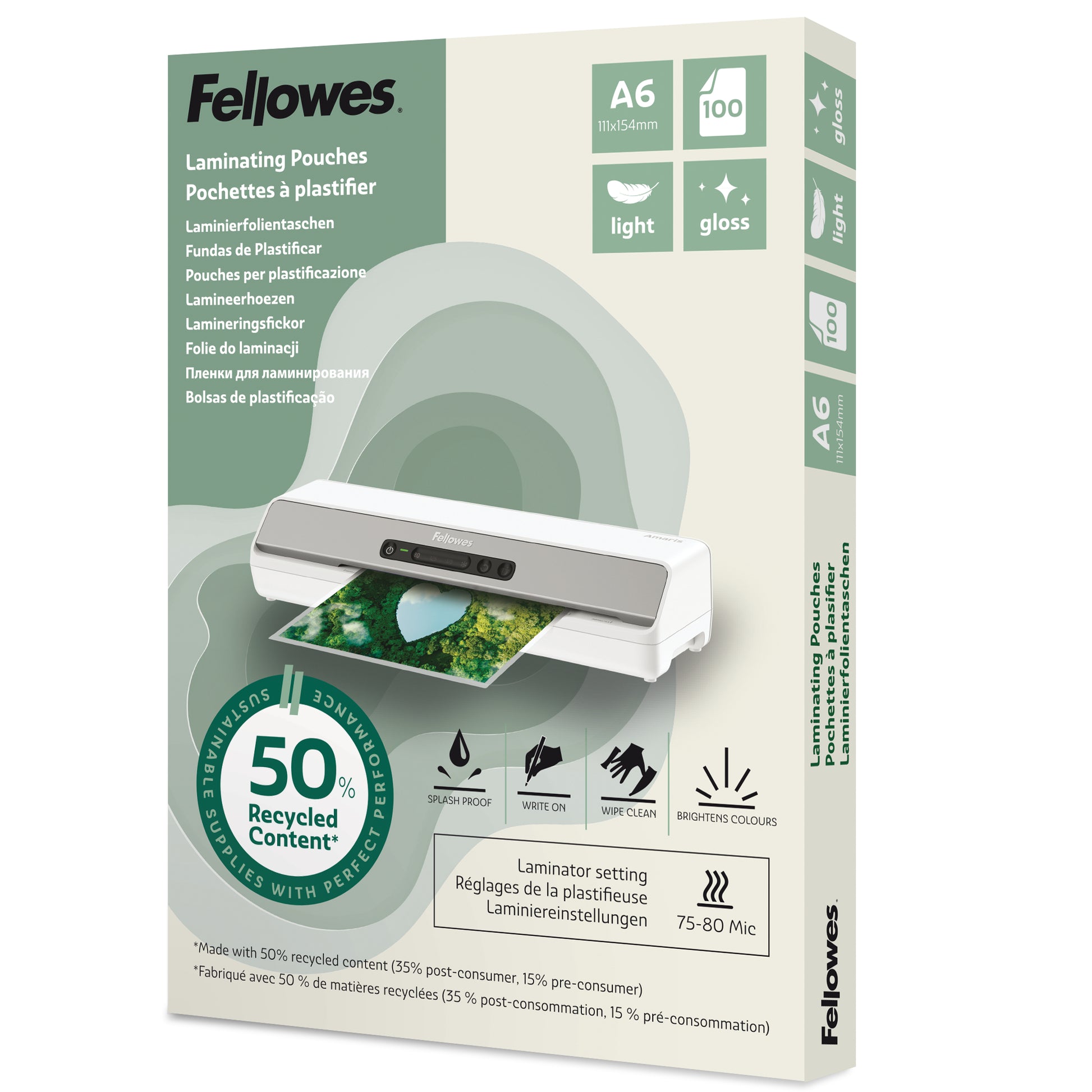 Fellowes Laminierfolien A6 – 80 µm, glänzend, 100 Stück