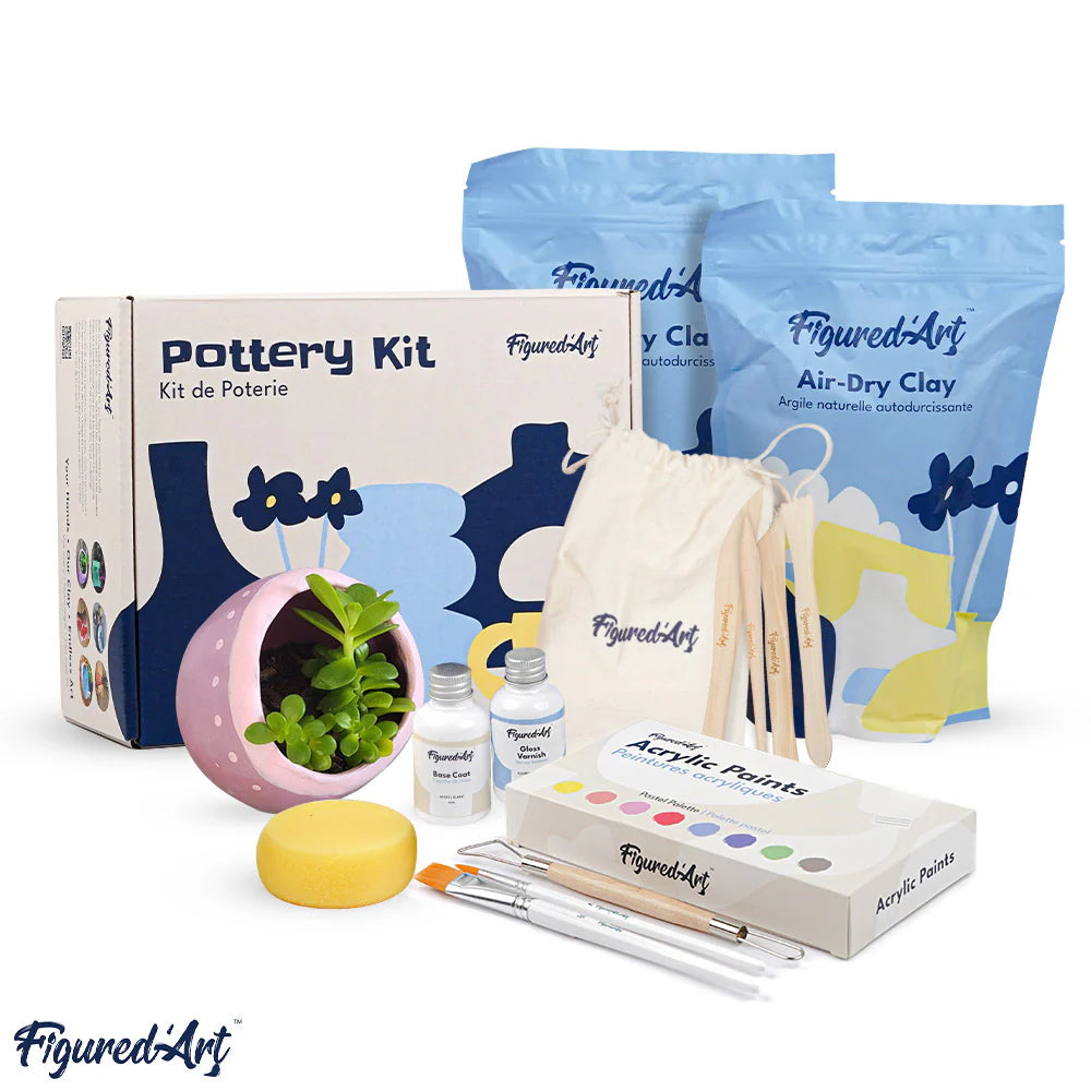 Figured'art Knete- / Modelliermasse-Set – 2 kg weisser Ton (lufthärtend) – inkl. Werkzeug & Acrylfarben