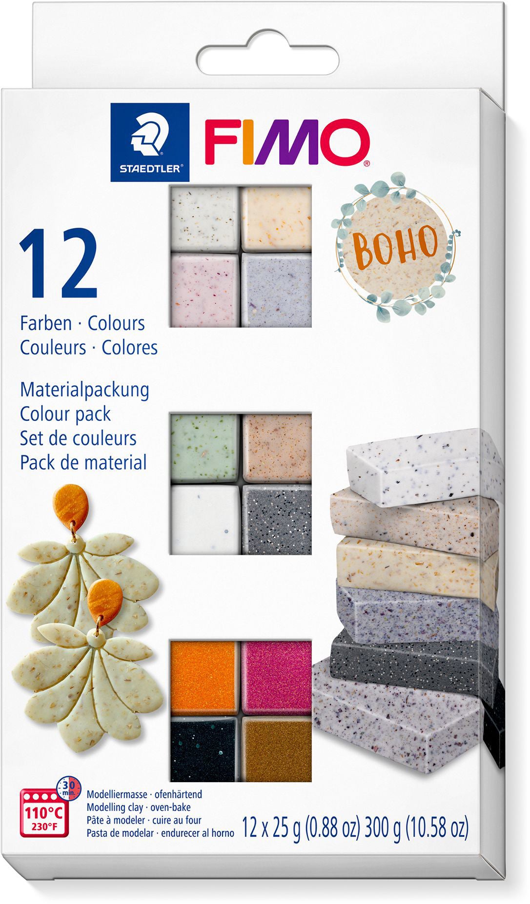 Staedtler Modelliermasse (ofenhärtend), Effekt Boho, 12 × 25 g (300 g), Modell 8013C125