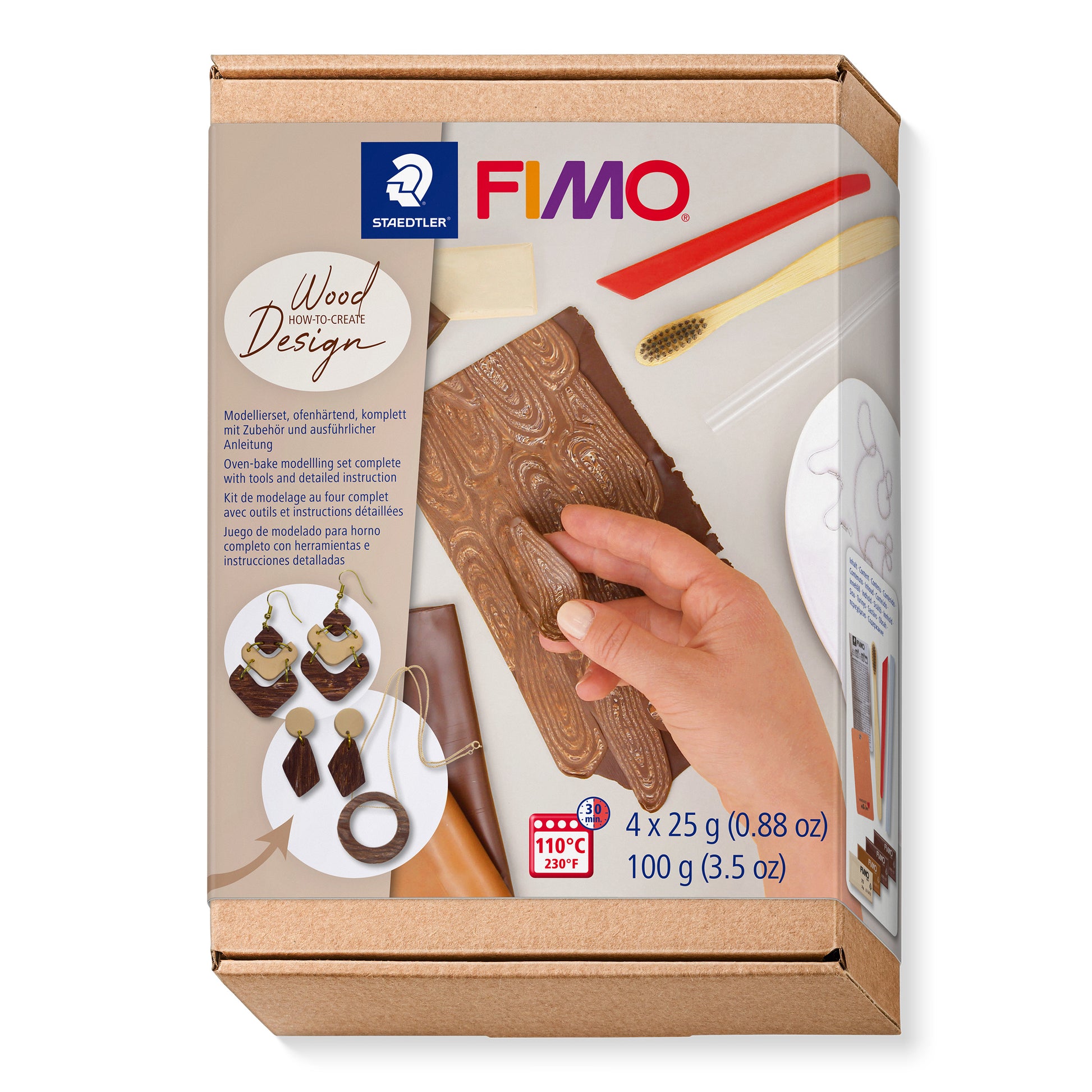 Staedtler FIMO – Knete-/Modelliermasse-Set – Holz Design – 4 × 25 g (ofenhärtend) – 8025HTC1
