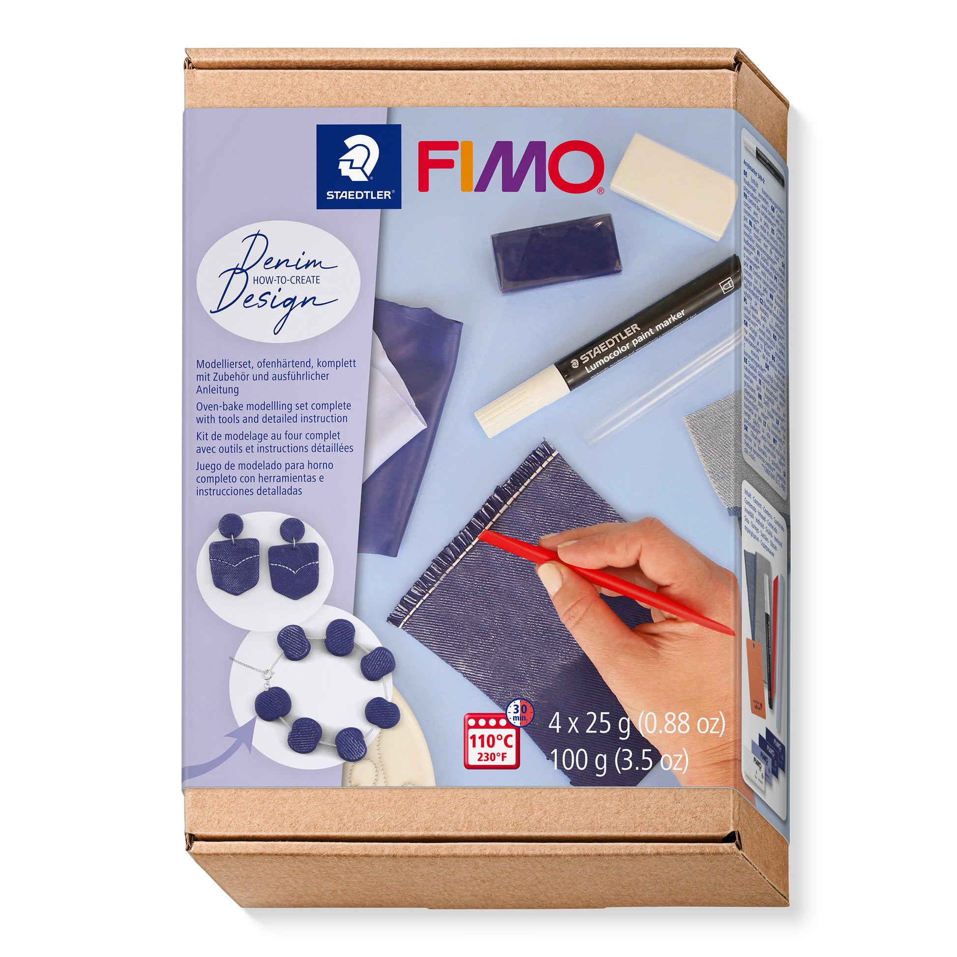 Staedtler FIMO – Knete-/Modelliermasse-Set (ofenhärtend) – Jeans-Design – 4 × 25 g – 8025HTC2
