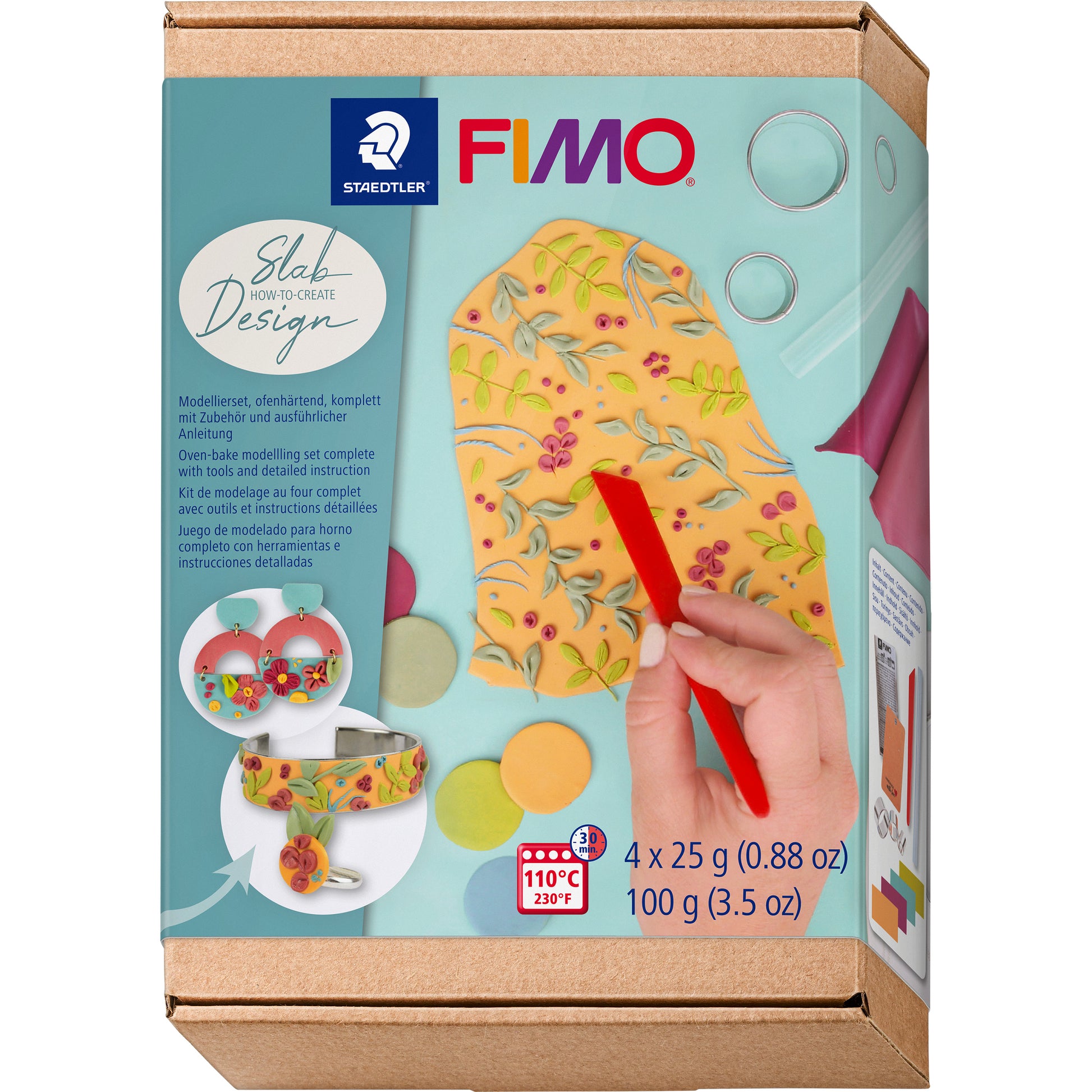 Staedtler FIMO Slab Design – Modelliermasse-Set – 4 × 25 g – ofenhärtend – Mehrfarbig – 8025HTC3