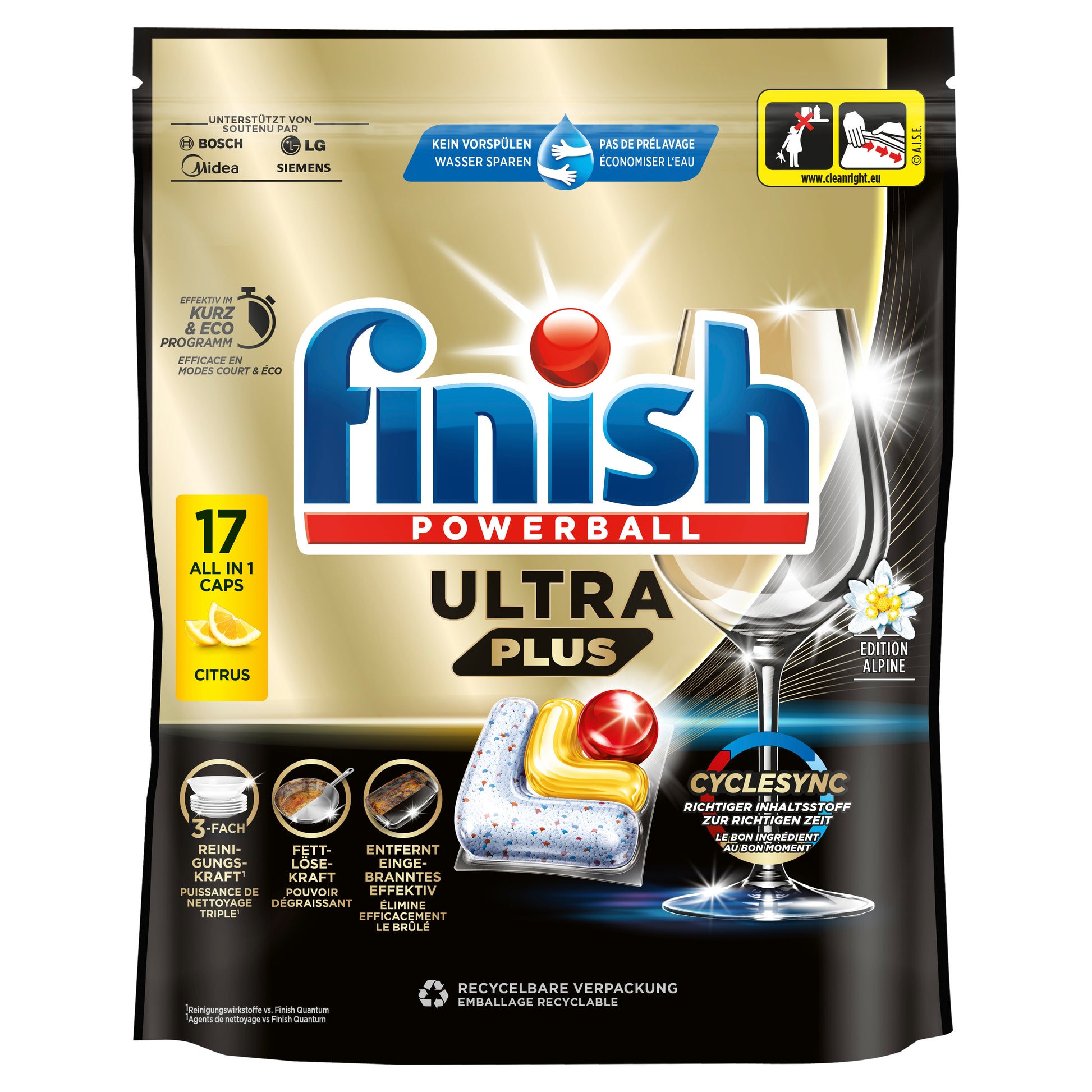 Finish Ultra Plus Spülmaschinenkapseln All-in-1 – Citrus – 17 Kapseln