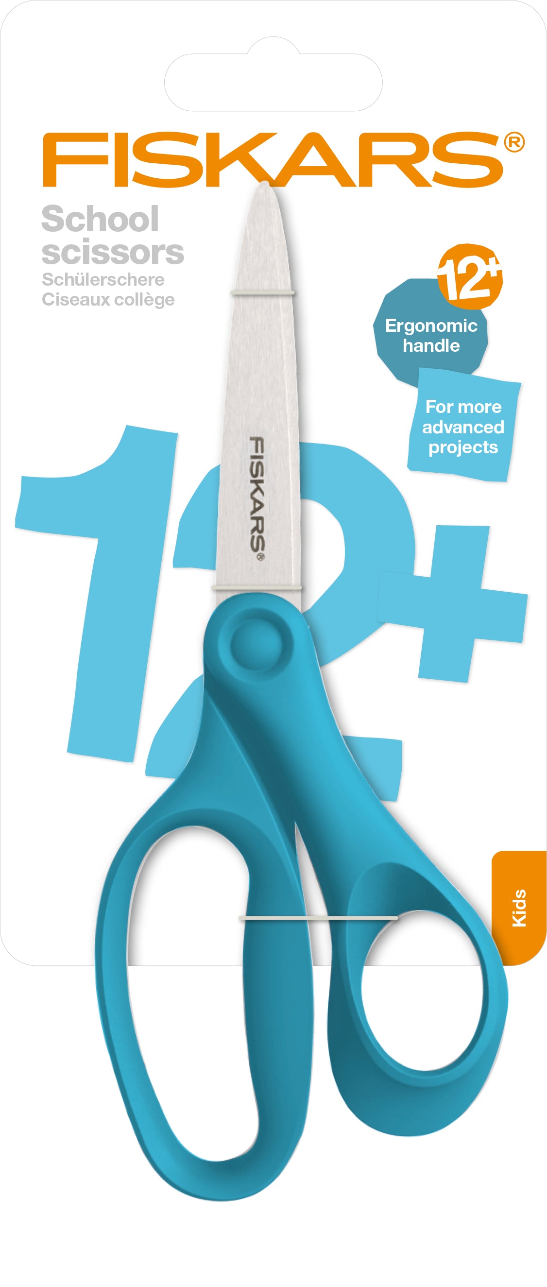 Fiskars Kinderschere 21,0 cm, spitz, für Rechtshänder – Edelstahl, Softgrip, Türkis