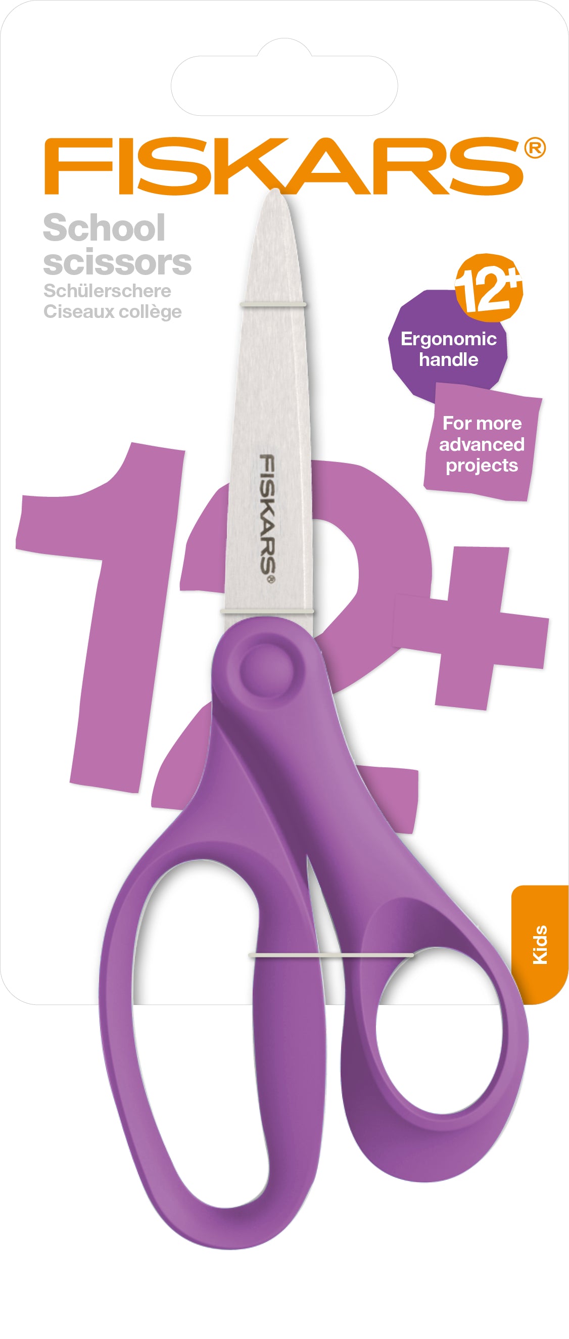 Fiskars Schulschere 21,0 cm, spitz, für Rechtshänder – Edelstahl, Softgrip – Violett