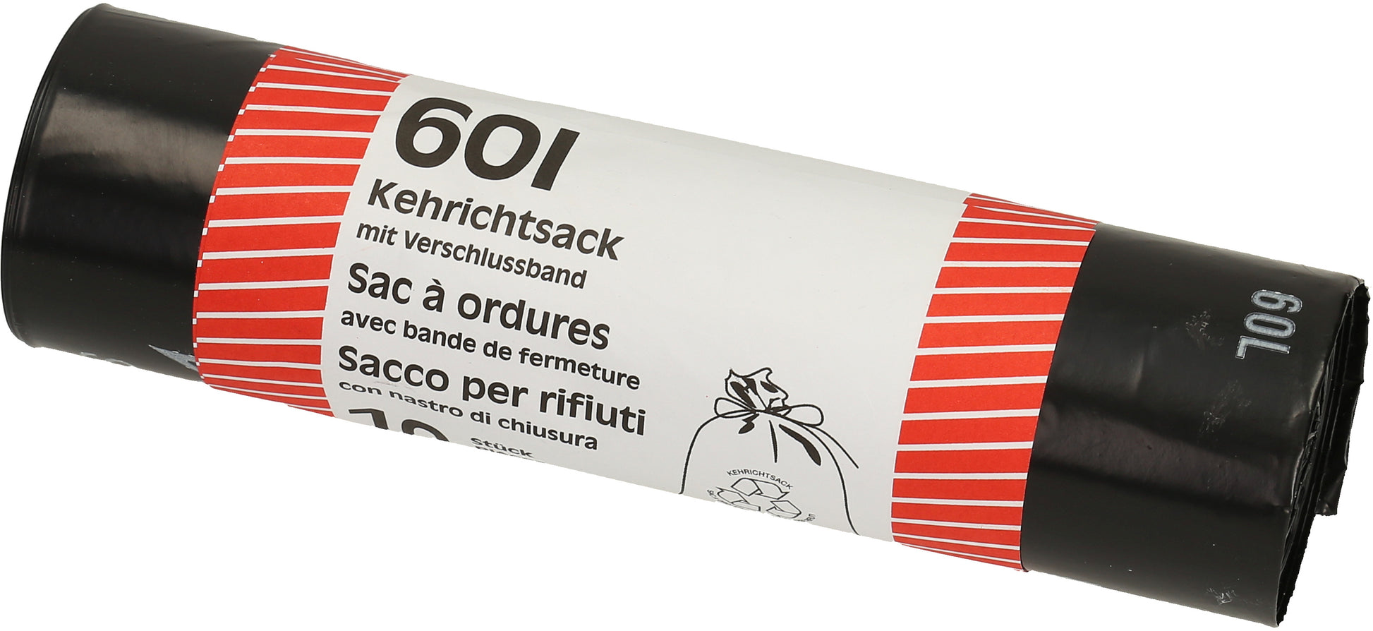 Flexiplast Kehrichtsack 1058 – 60 l, mit Zugband, Schwarz, 555 × 970 mm