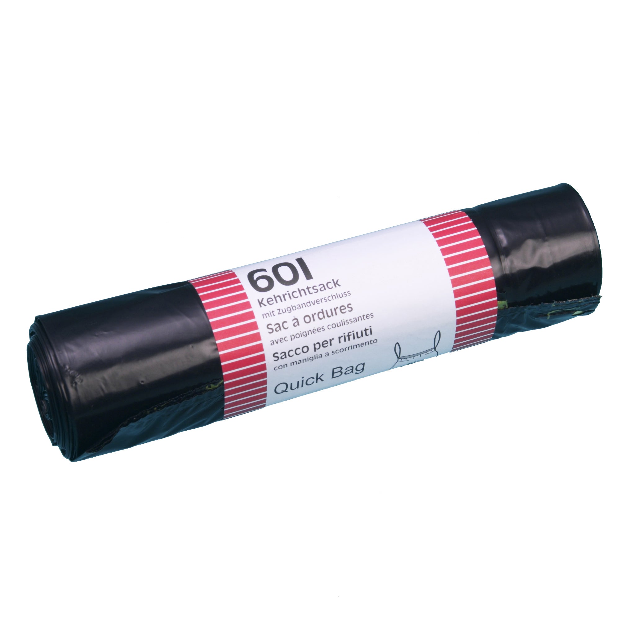 Flexiplast Kehrichtsack OKS – 60 l, mit Zugband, LDPE, schwarz, 45 µm, 67 × 62 × 241 mm, 10 Stk