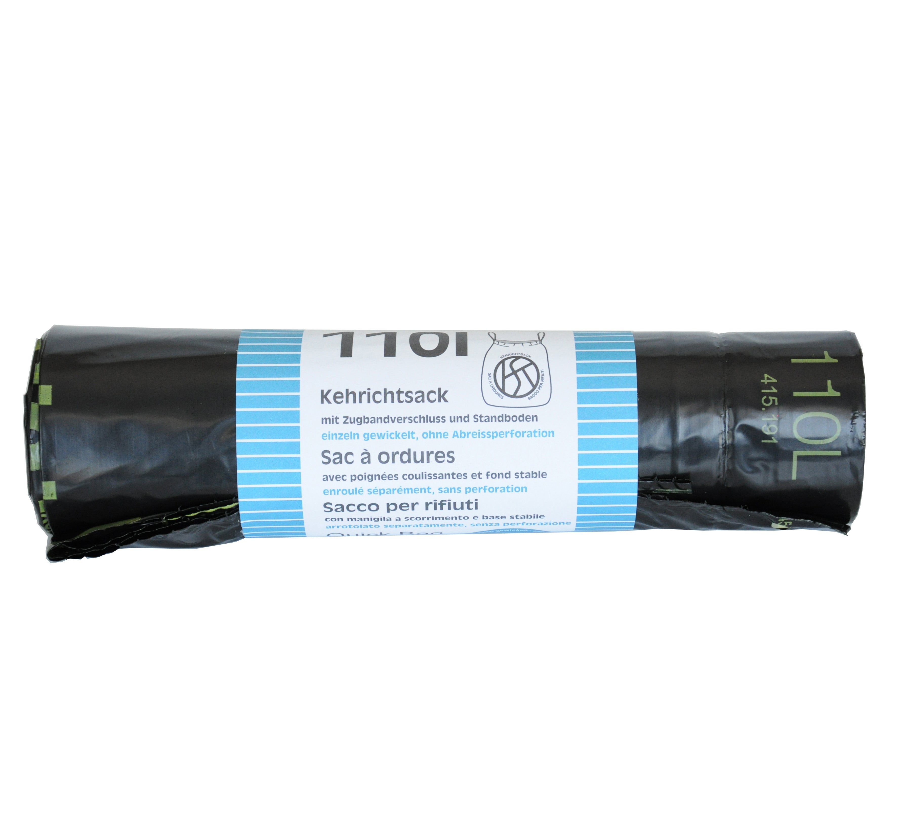 Flexiplast Kehrichtsack OKS – 110 l, mit Zugband, LDPE, schwarz, 52 µm, 10 Stk