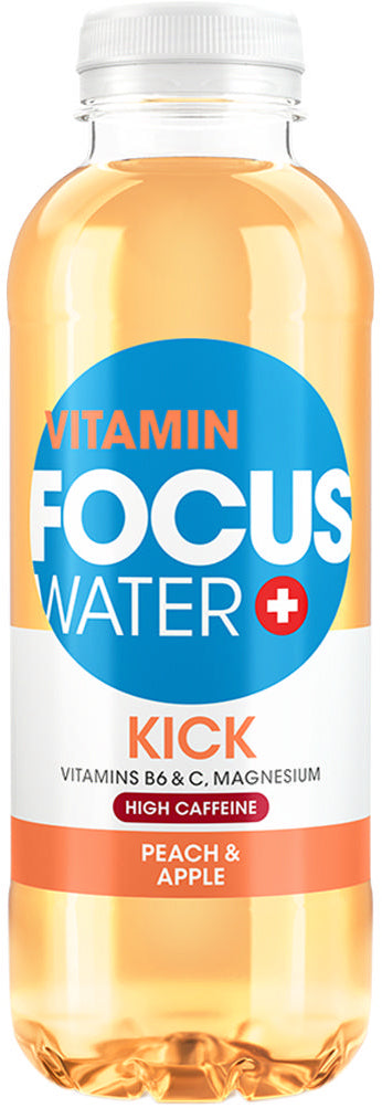 Focus Vitaminwasser Kick, Pfirsich & Apfel, koffeinhaltig – 5 dl