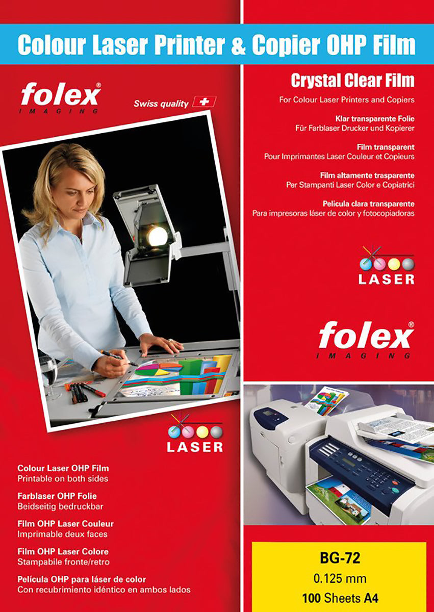 Folex Transparentfolie BG72 Transparent – A4, für Laser, 125 µm, 100 Blatt