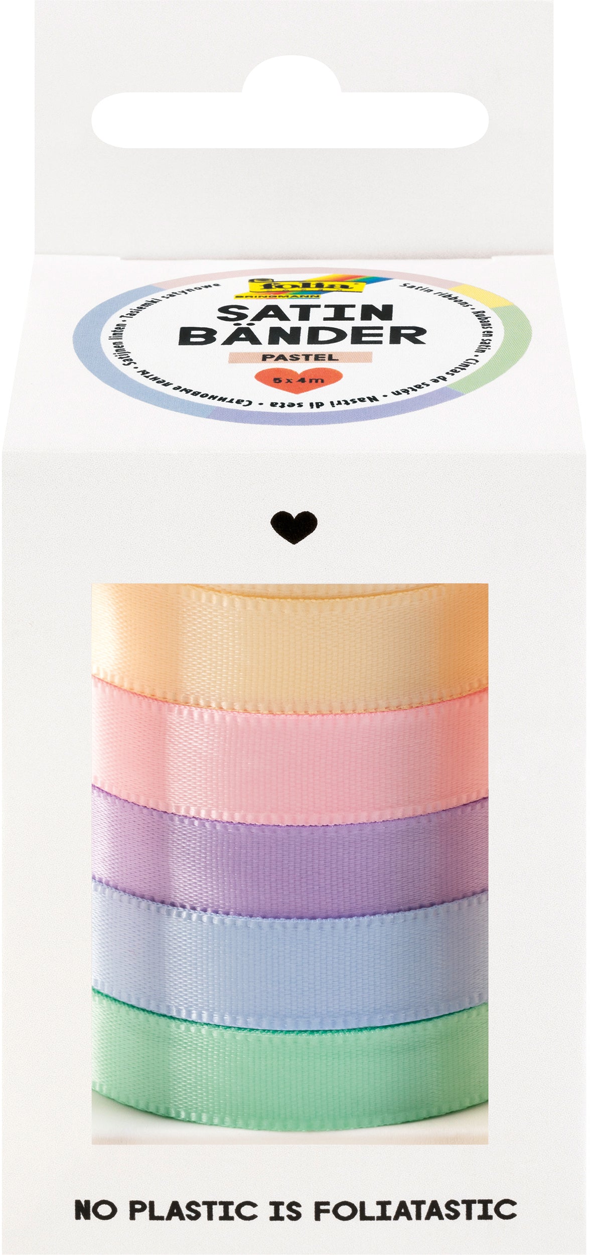 Folia Satinbänder, Pastell, 10 mm × 4 m, Set à 5