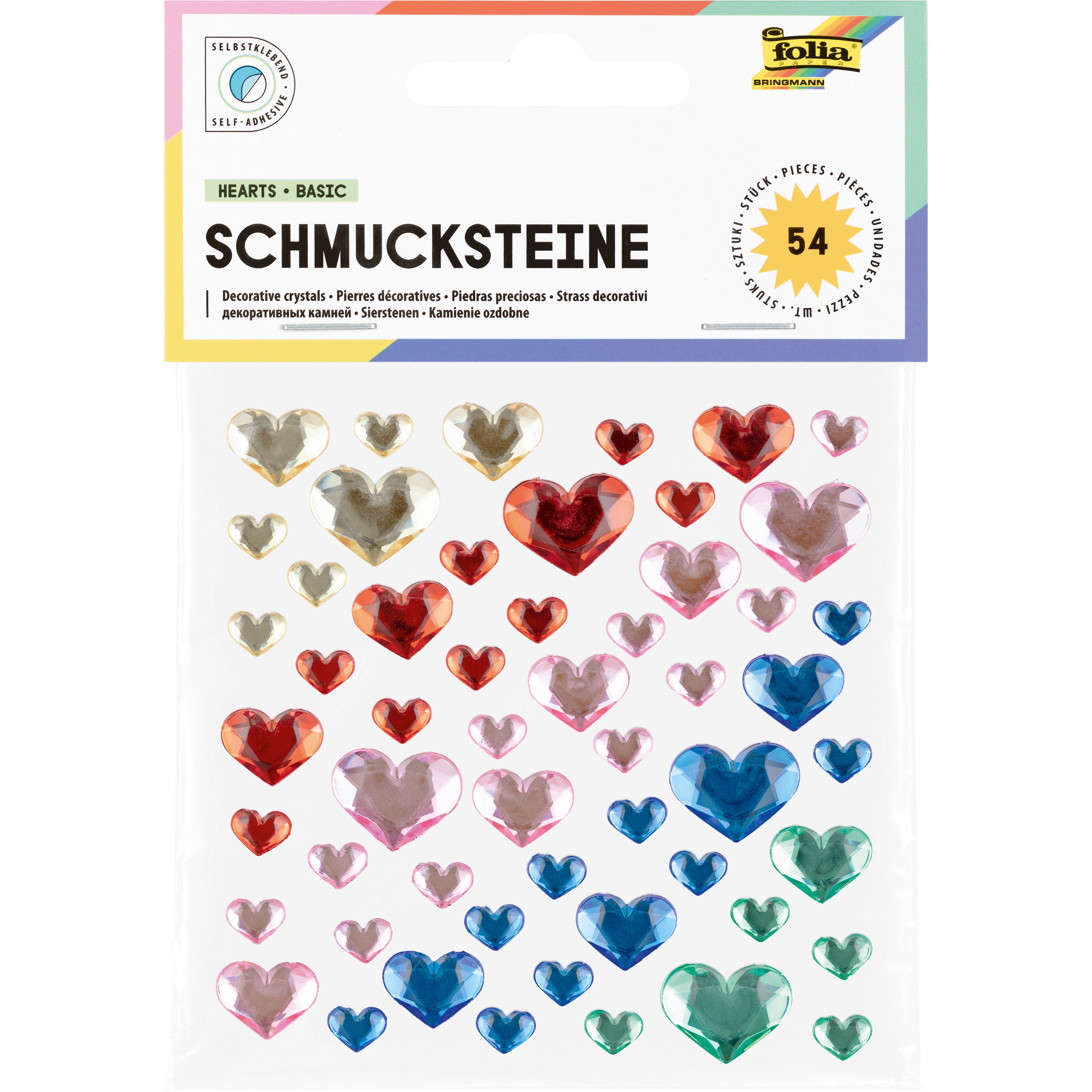 Folia Schmucksteine, Herzen, selbstklebend, 100 mm × 140 mm