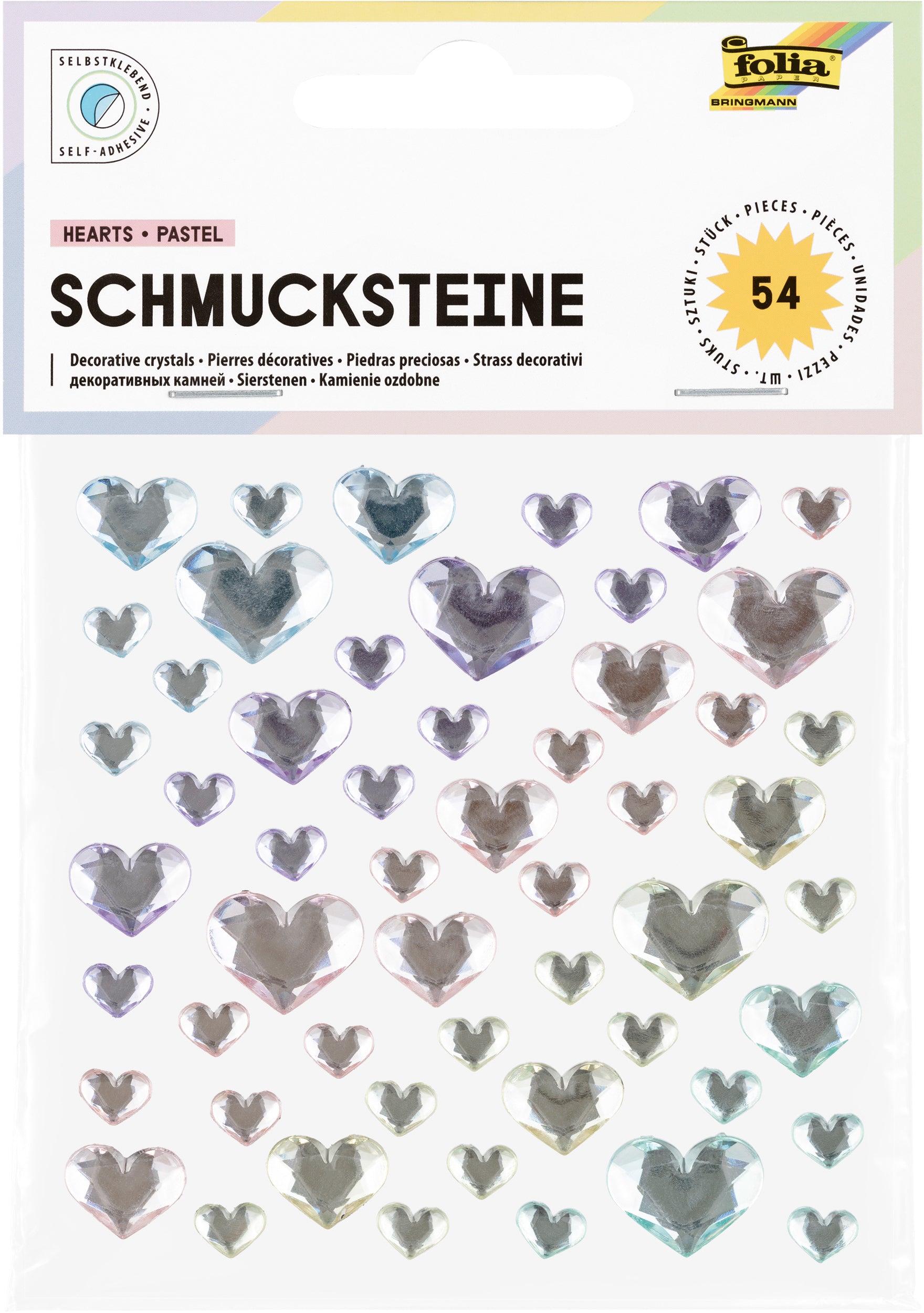 Folia Schmucksteine 12312, Hearts Pastel, 115 mm × 145 mm