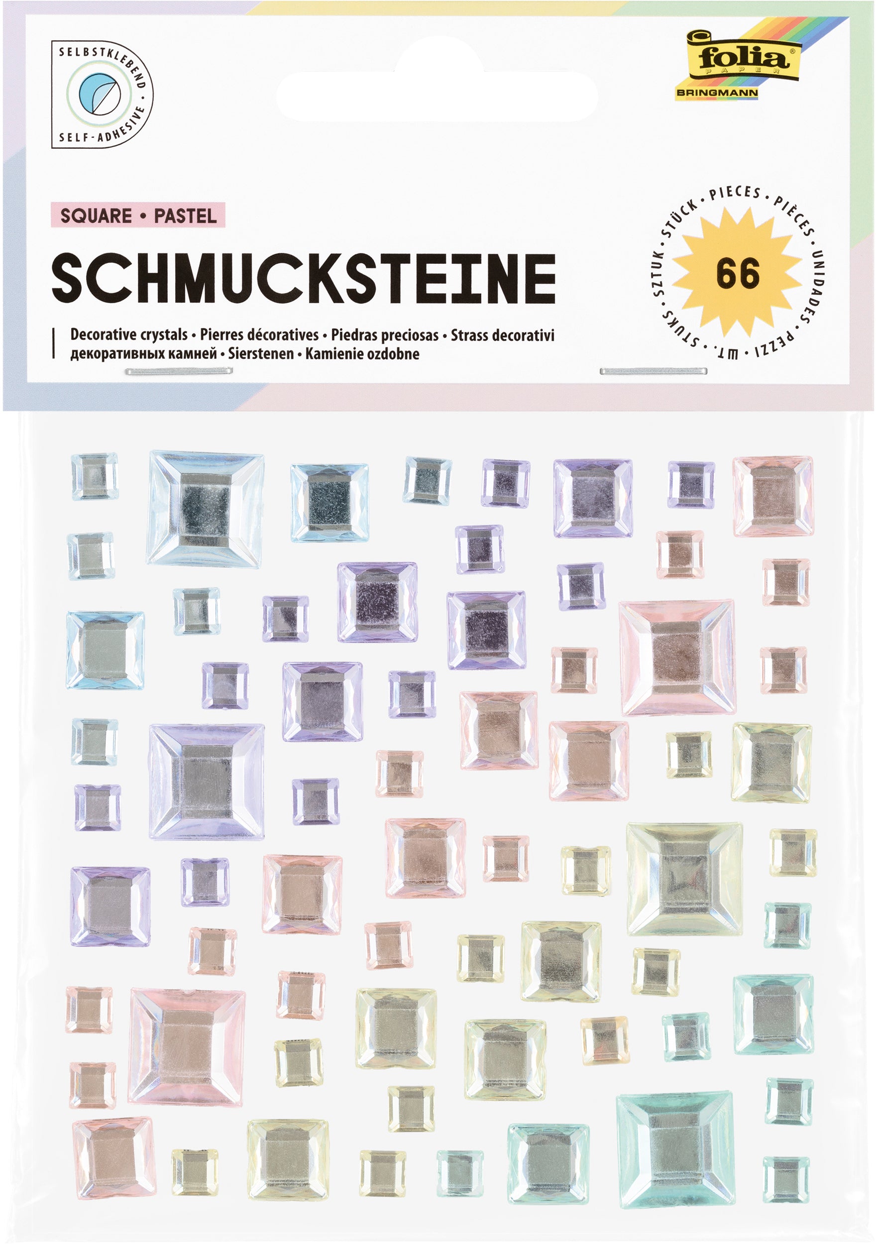 Folia Selbstklebende Schmucksteine – 11,5 × 14,5 cm, Pastell, quadratisch – 12315