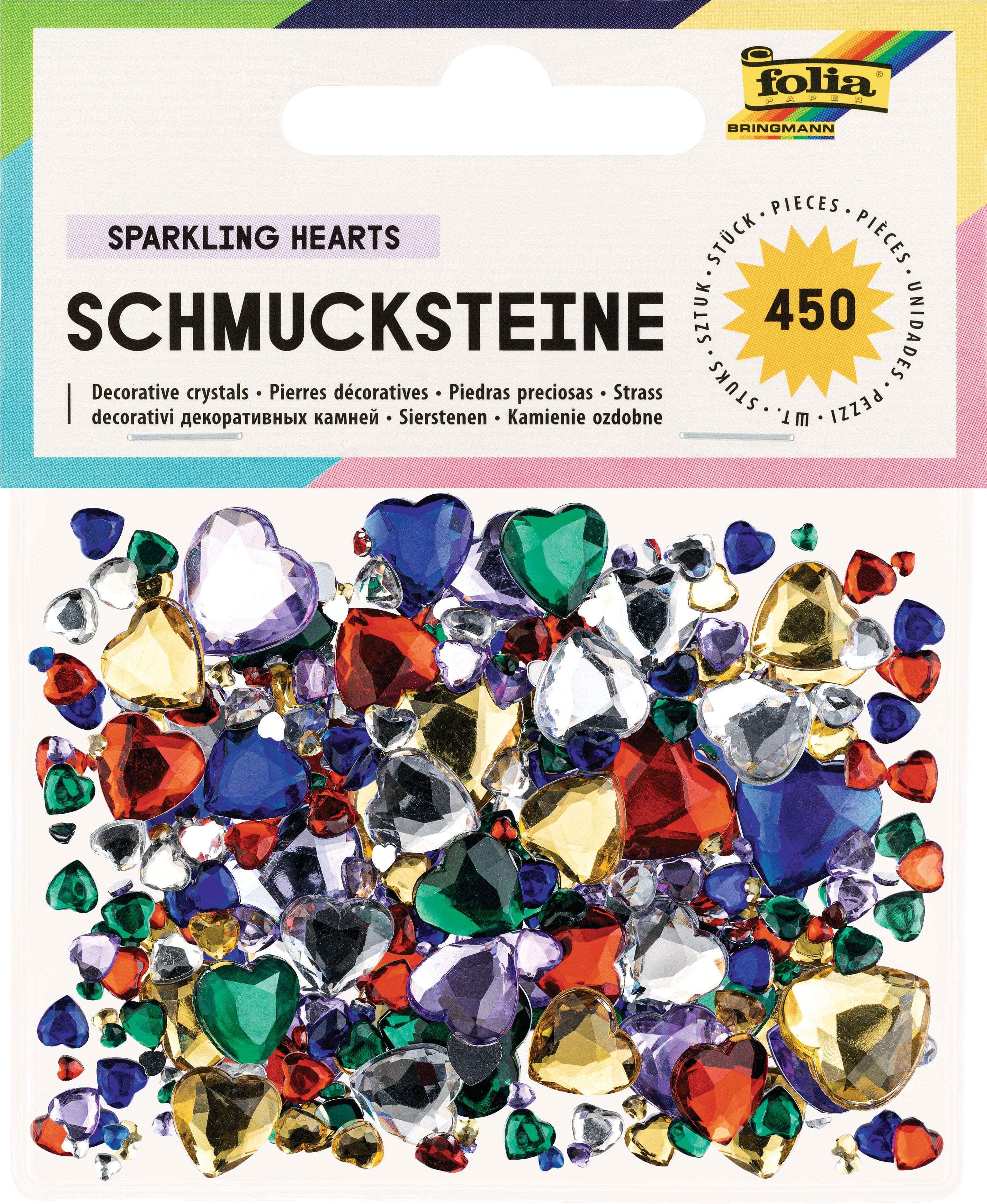 Folia Schmucksteine, Herzen, Glitzer, 90 × 110 × 10 mm, 450 Stk