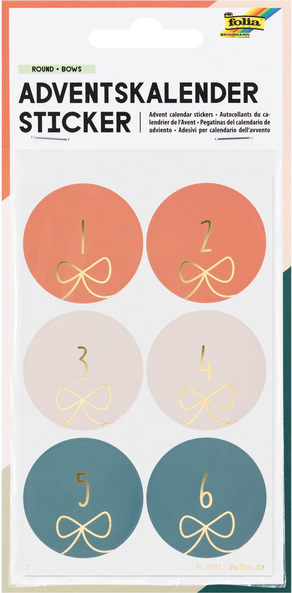 Folia Adventskalender-Sticker, runde Schleifen, 4 Bögen, 90 × 140 mm