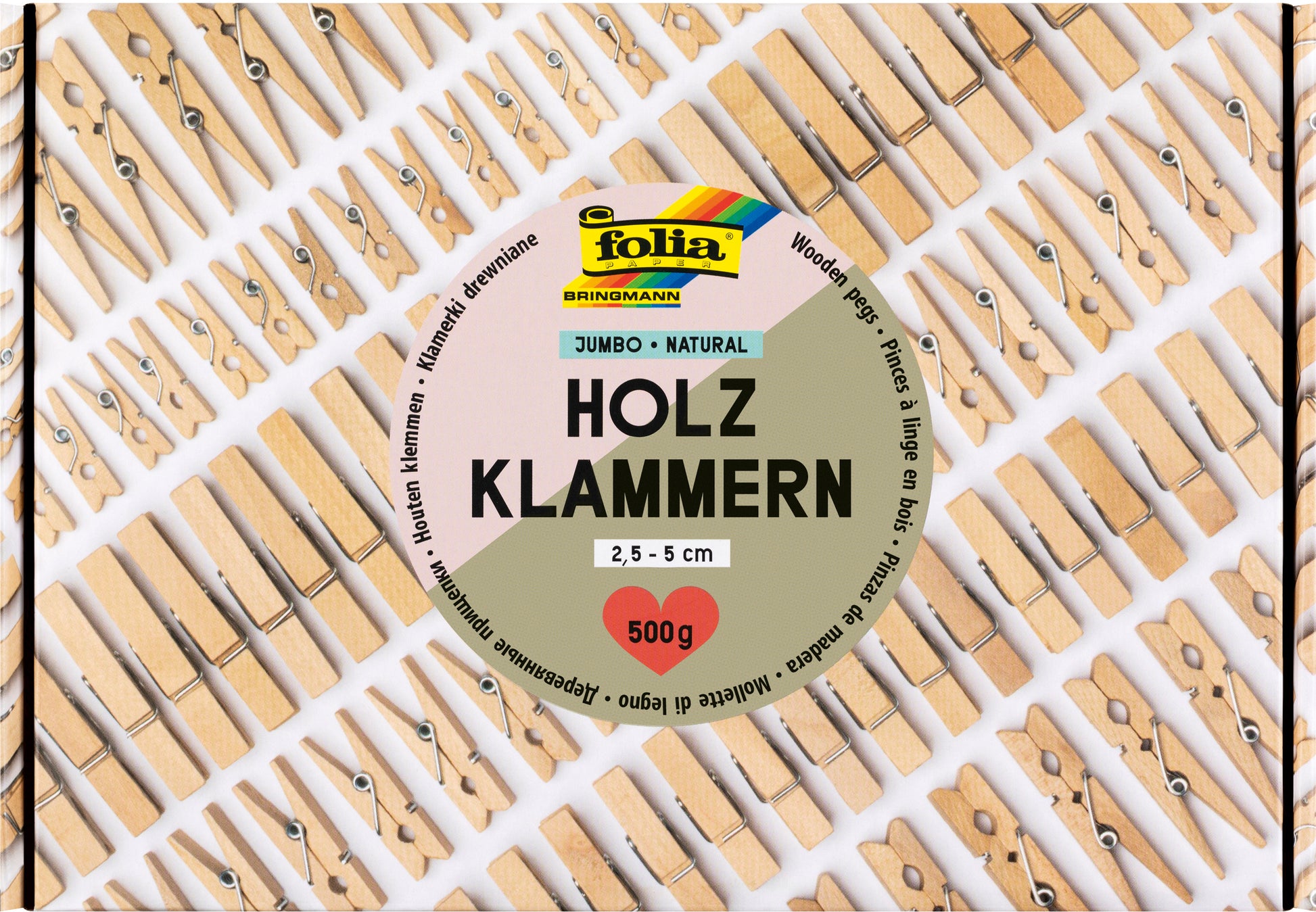 Folia Holzklammern, Mix, Natur, 25–50 mm, 500 g (22994)