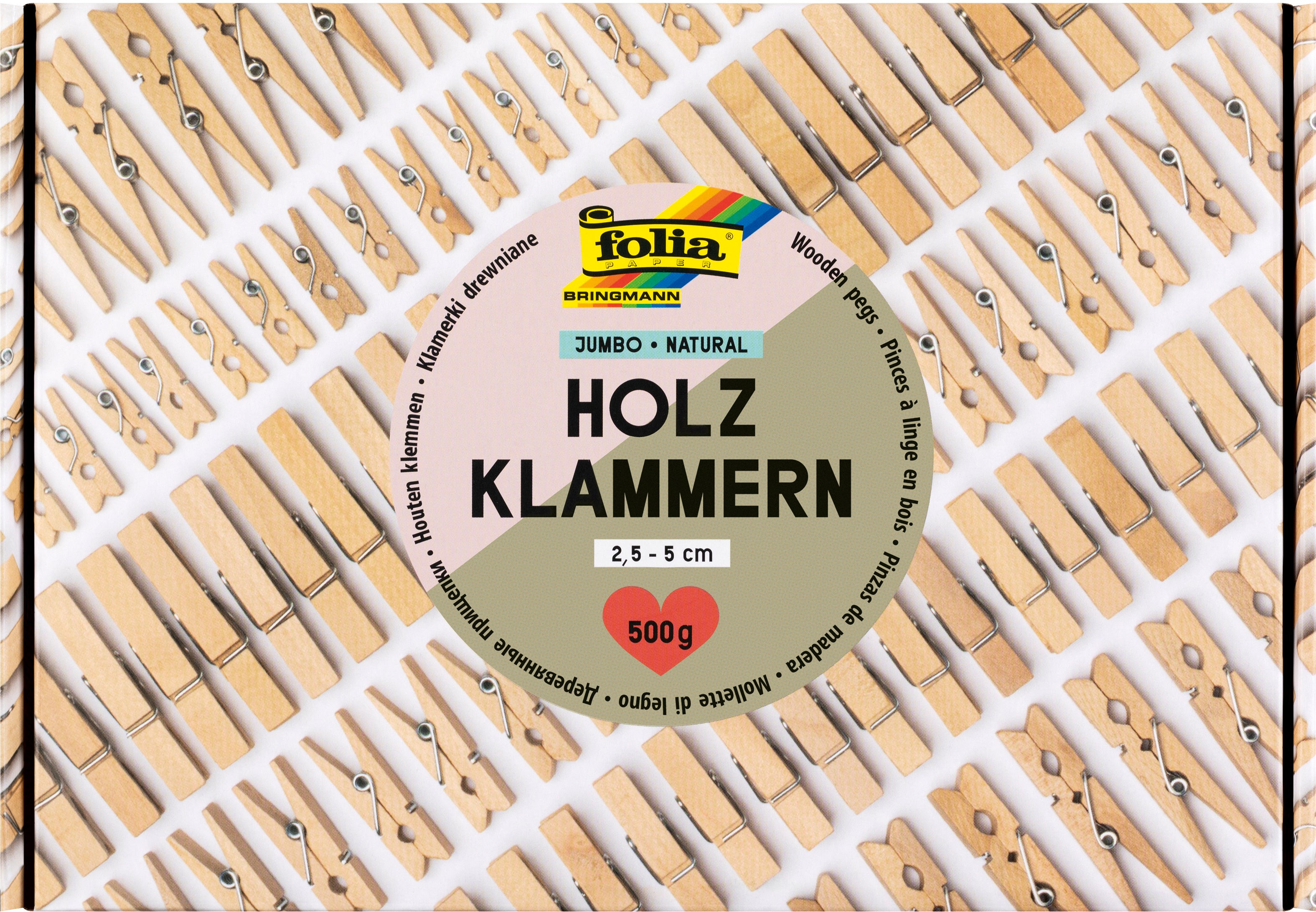 Folia Holzklammern, Mix, Natur, 25–50 mm, 500 g (22994)