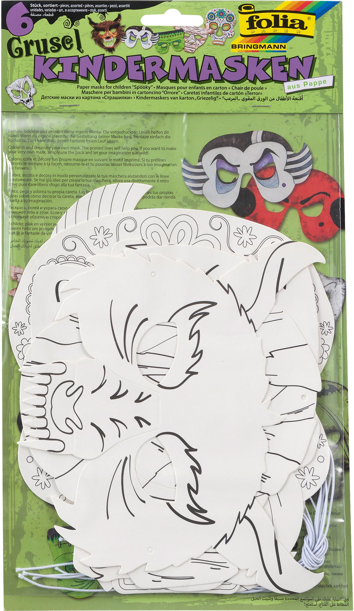 Folia Bastelset – Kindermasken – Gruselig – 6 Masken, 6 Gummibänder