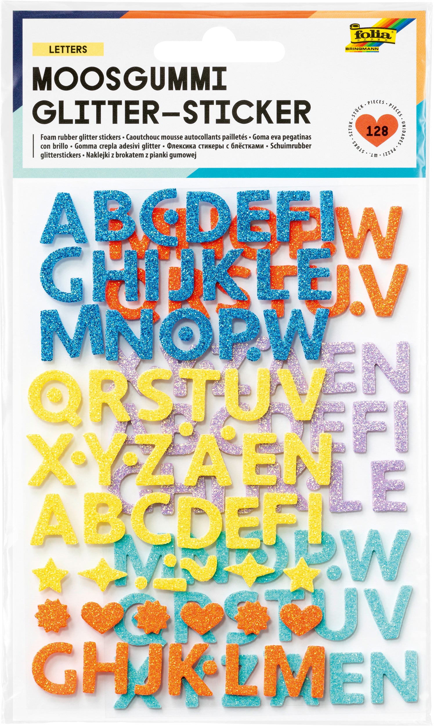 Folia Moosgummi-Sticker, Glitzer, 21,5 × 21 cm, 1 mm, 16 g, 128 Stk.