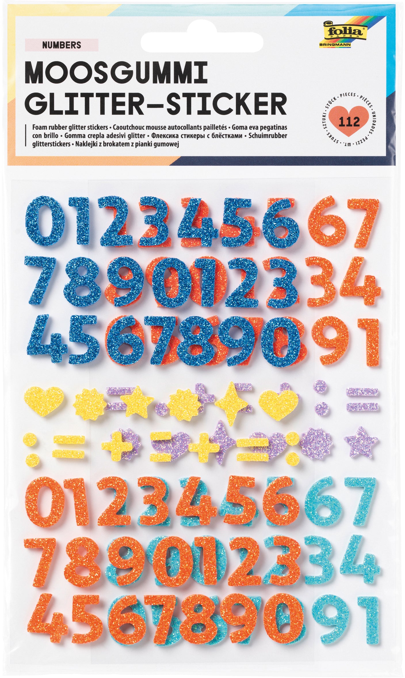 Folia Moosgummi-Sticker, Zahlen, Glitzer, 215 × 210 mm