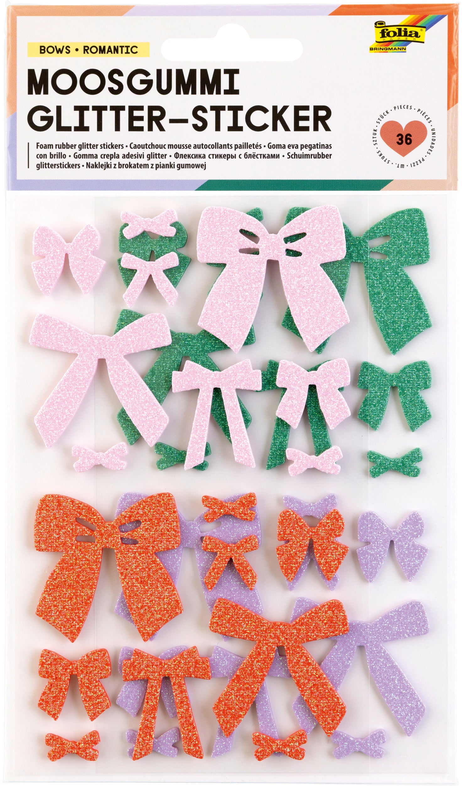 Folia Moosgummi-Sticker, Bows Romantic, Glitzer, 125 × 210 mm