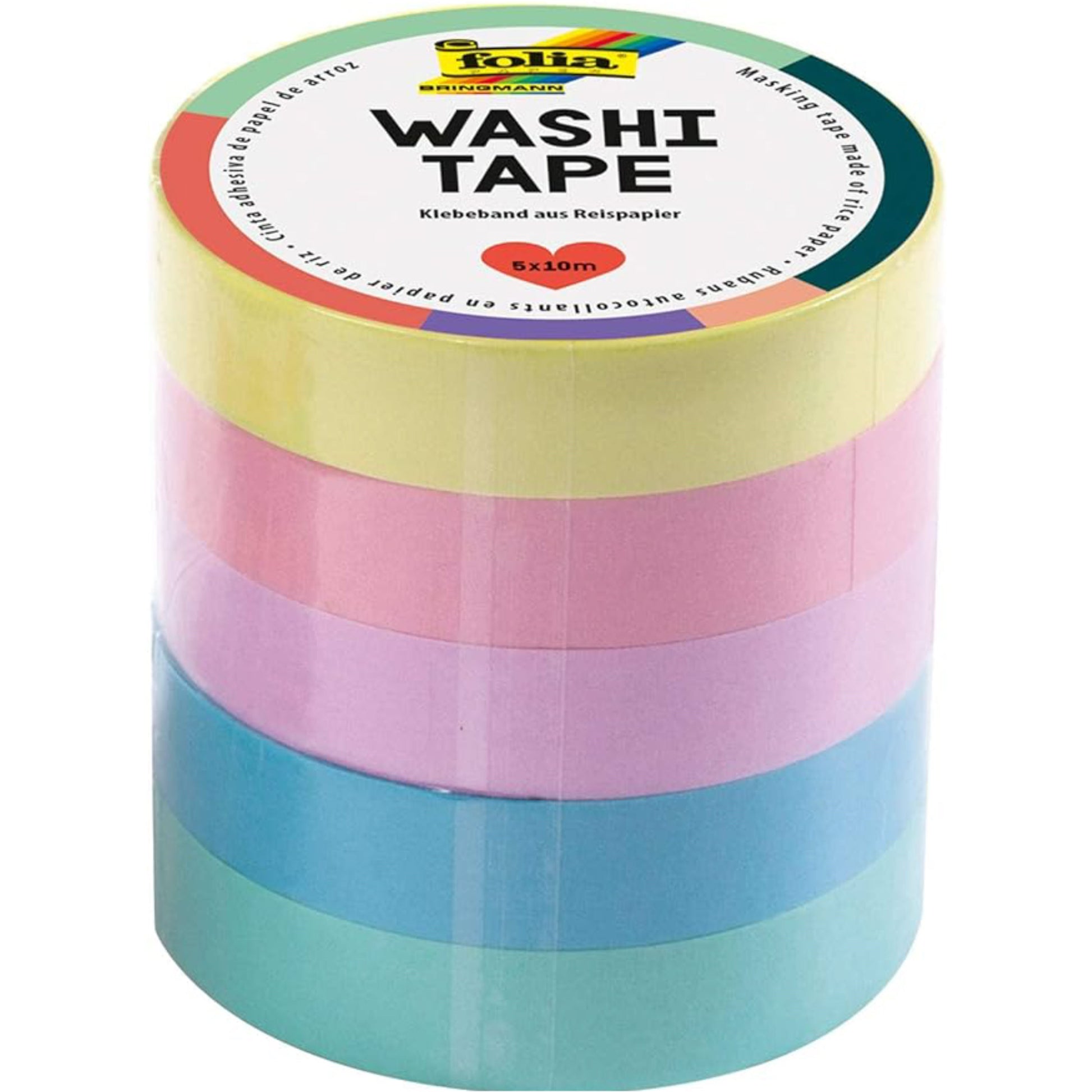 Folia UNI PASTELL Washi Tape – 10 mm × 10 m, mehrfarbig, Papier, 5 Rollen