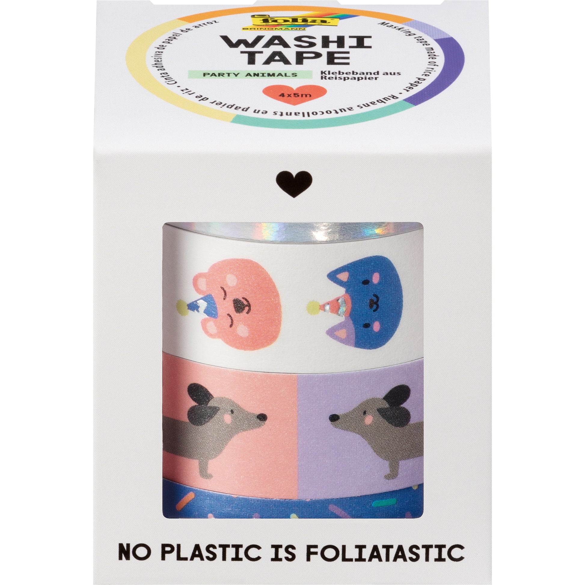 Folia Washi Tape – Breitenmix 10/15 mm × 5 m, Mehrfarbig, Papier, Wiederablösbar, 4 Rollen