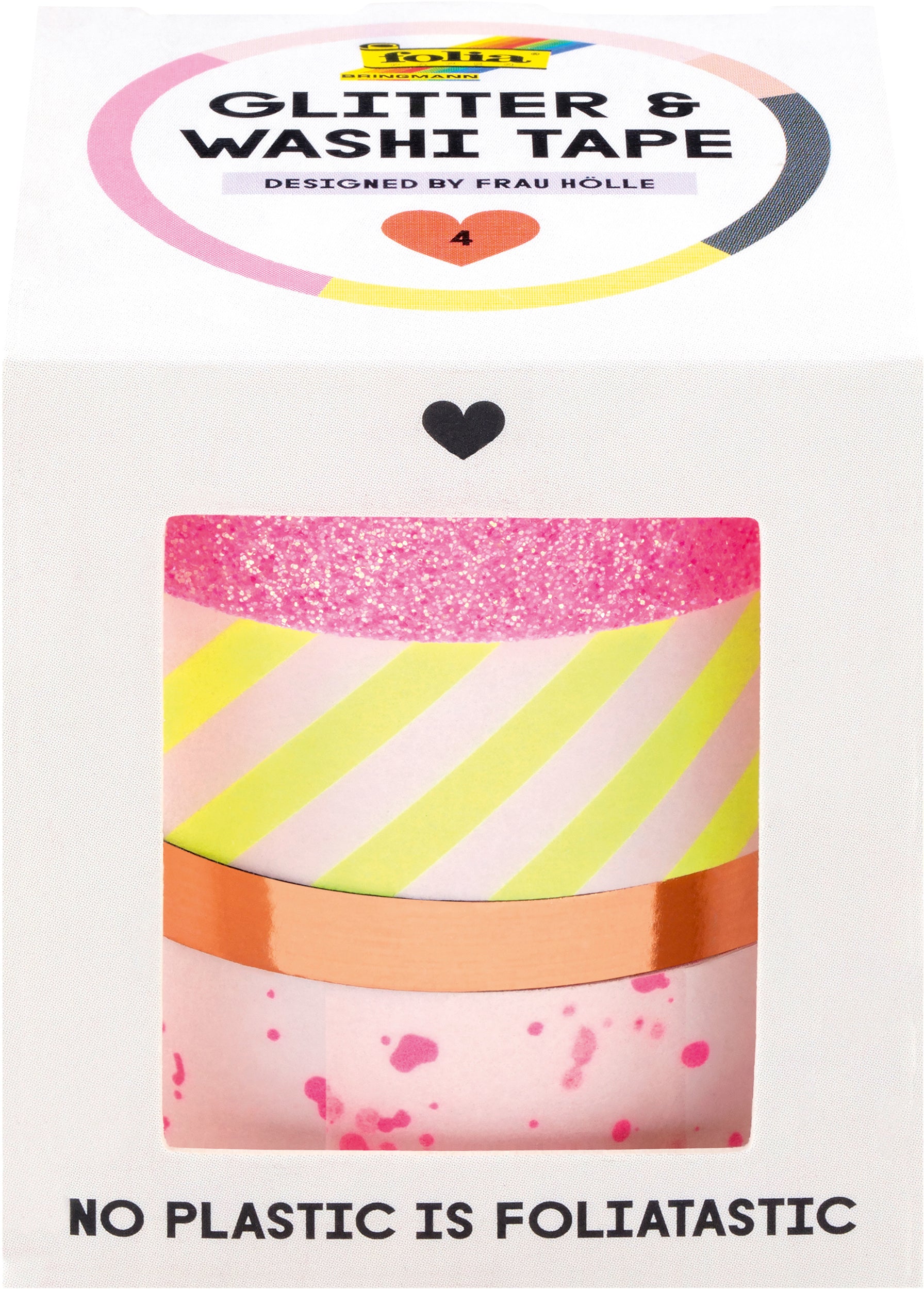 Folia Washi Tape Set – Glitter, Designed by Frau Holle – 4 Stück