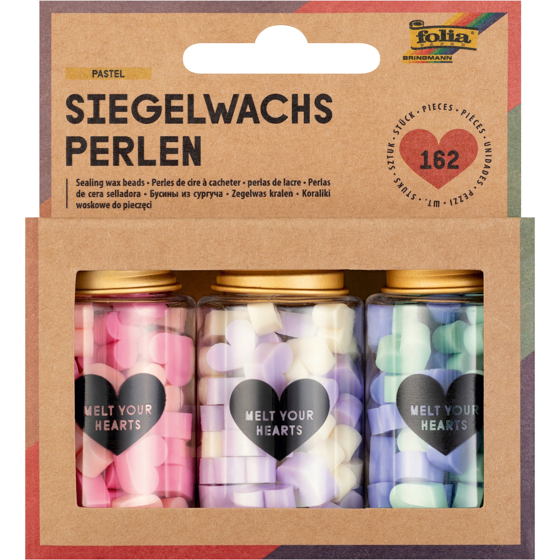 Folia Siegelwachs-Perlen, Pastell, Set mit 3 Dosen, 162 Stück